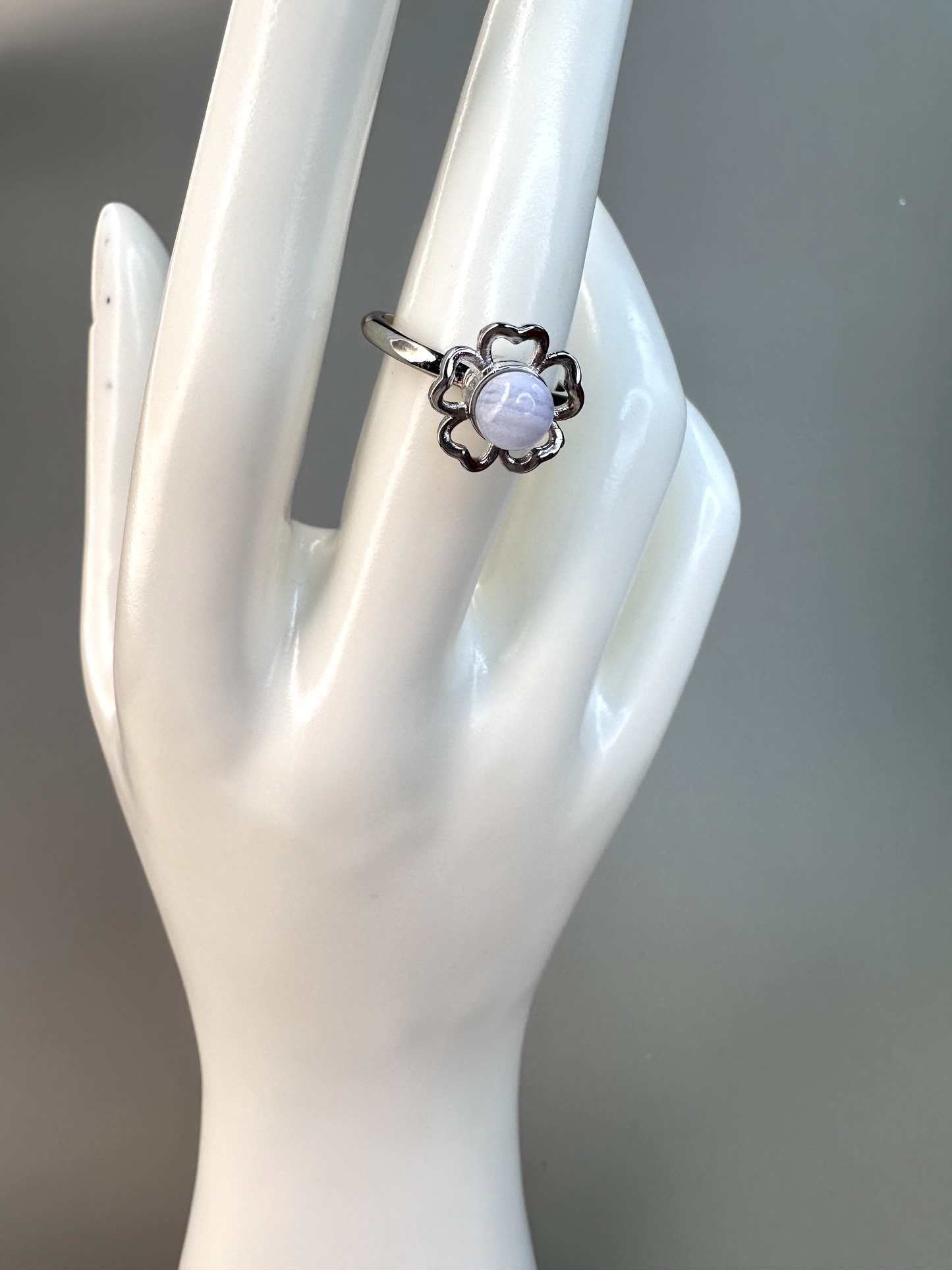 Blue Lace Agate Flower Fidget / Spinning RIng | Adjustable | Silver Plated