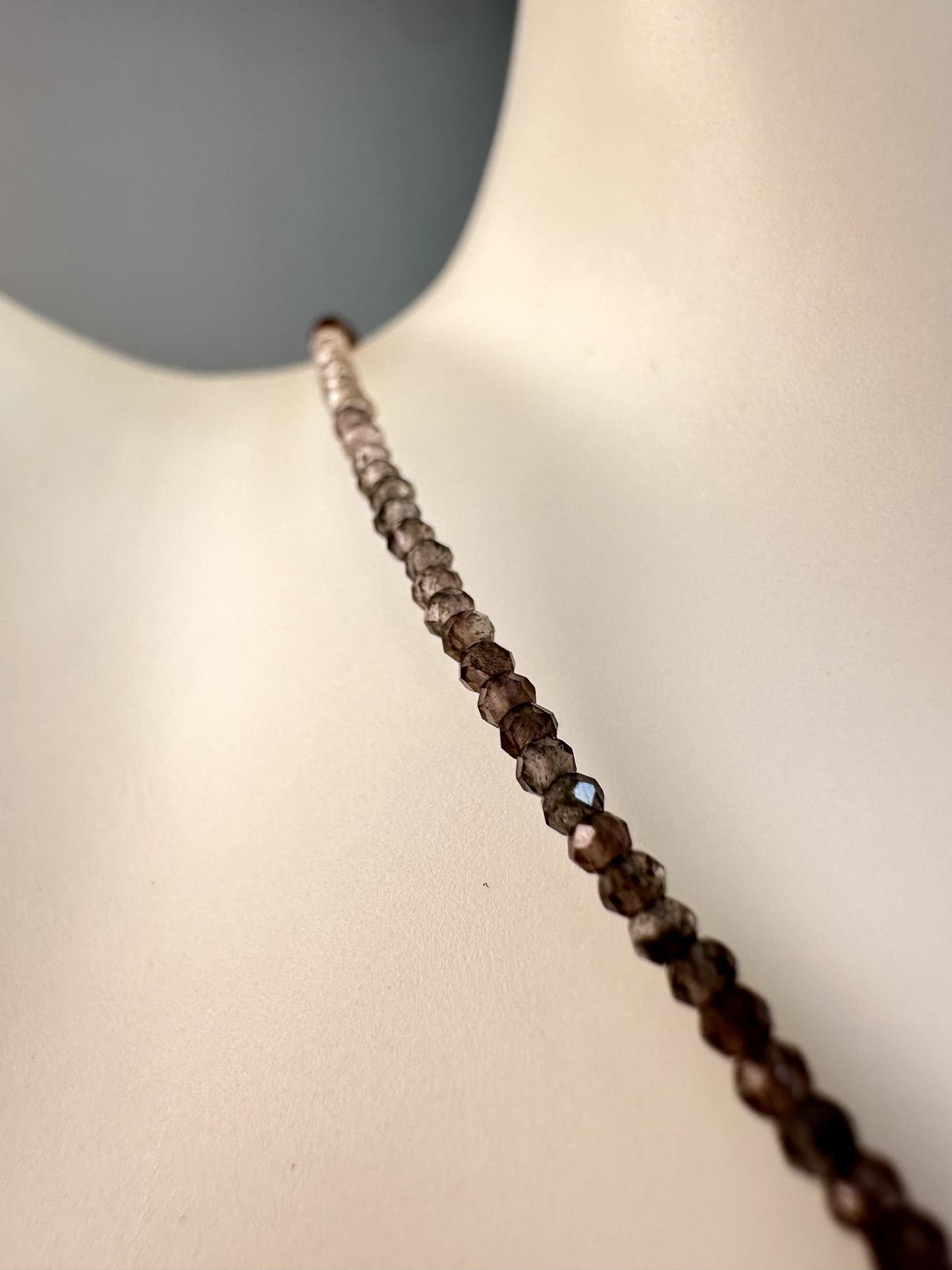 Smoky Quartz Faceted Micro Beaded Choker | Sterling Silver