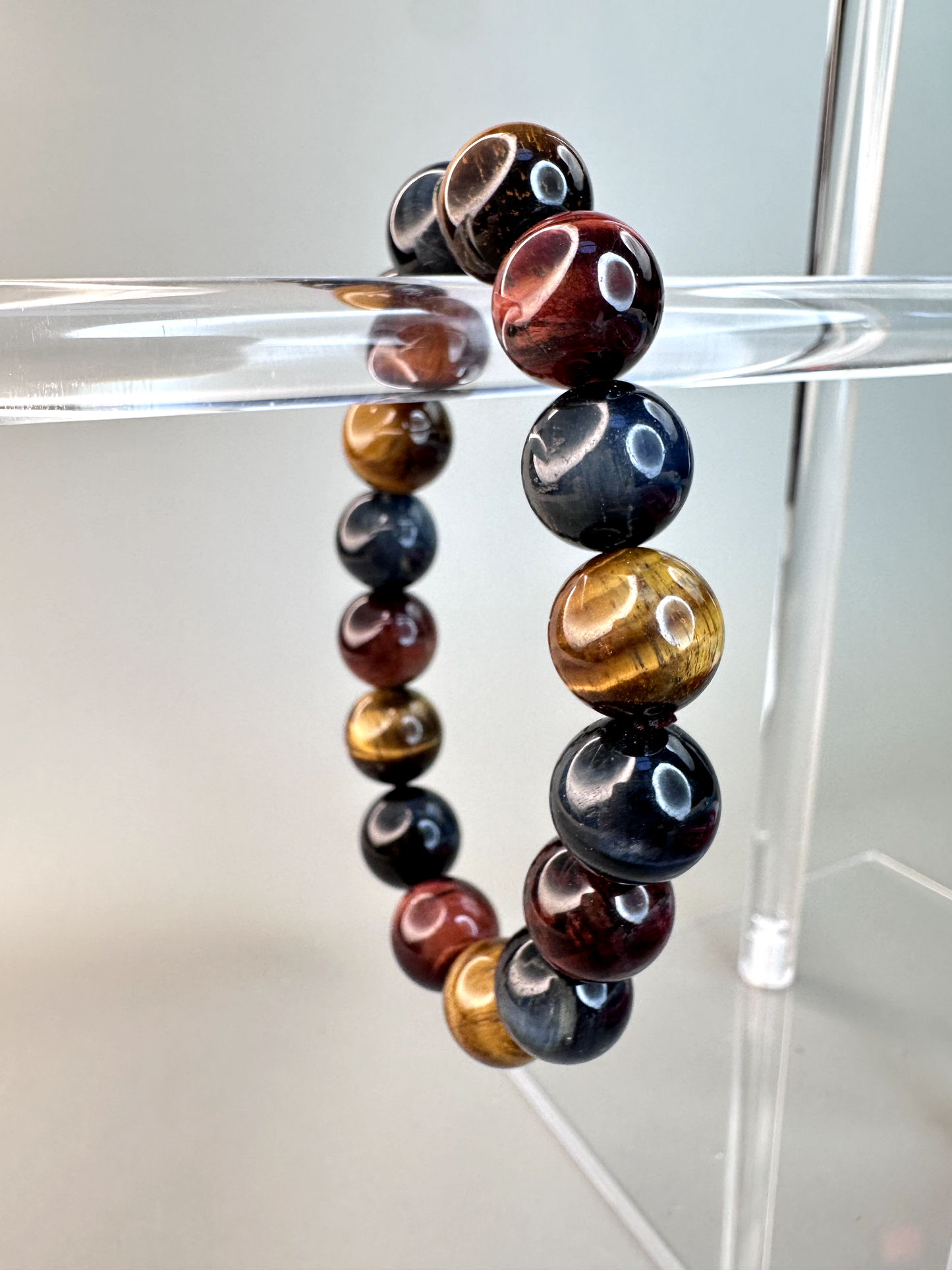 12mm Red, Blue, and Yellow Tiger Eye Bracelet (High Quality)