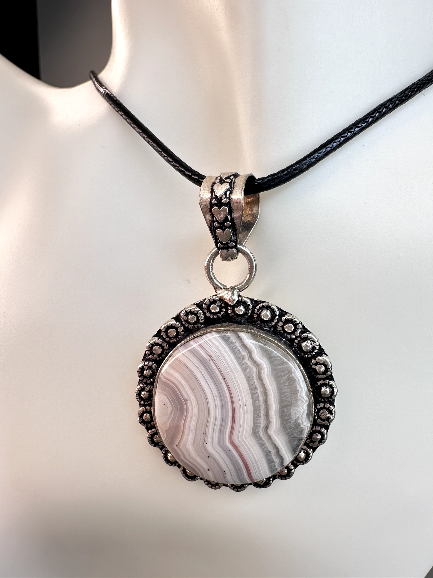 Crazy Lace Agate Circle Pendant | S925