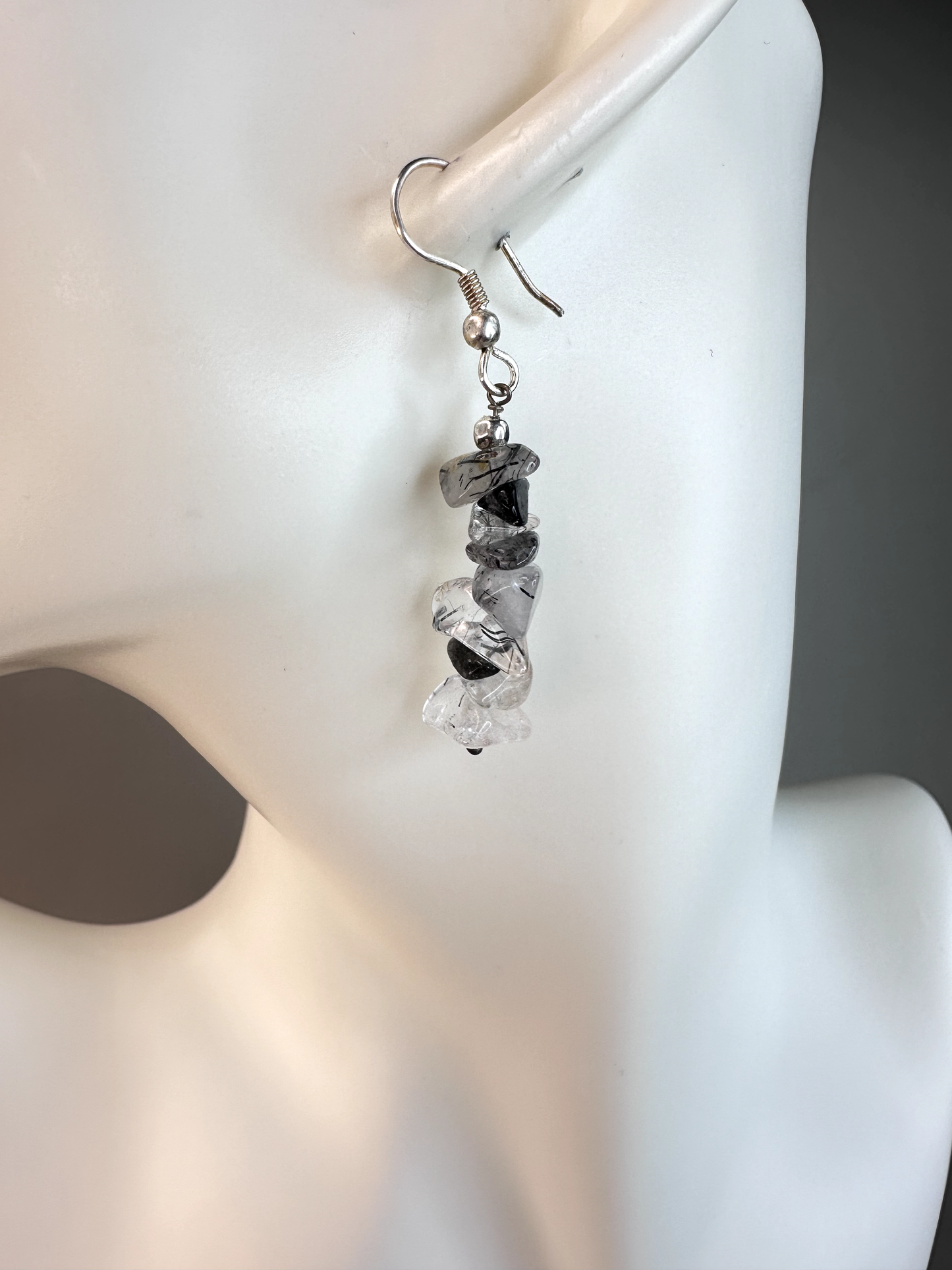 Tourmaline in Quartz Chip | Sterling Silver Earrings