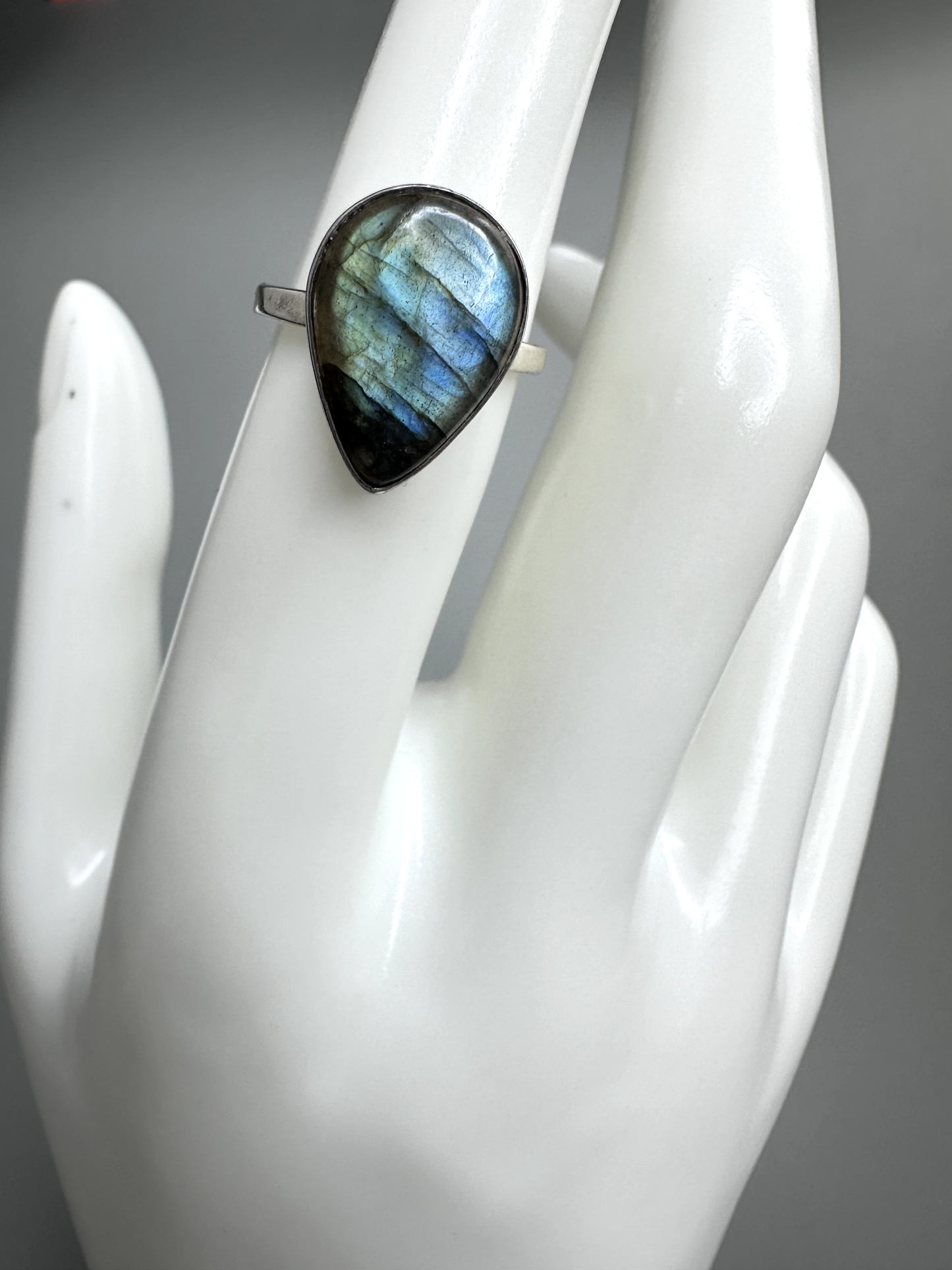 Labradorite Teardrop Ring | S925 Size 6 | Flashy