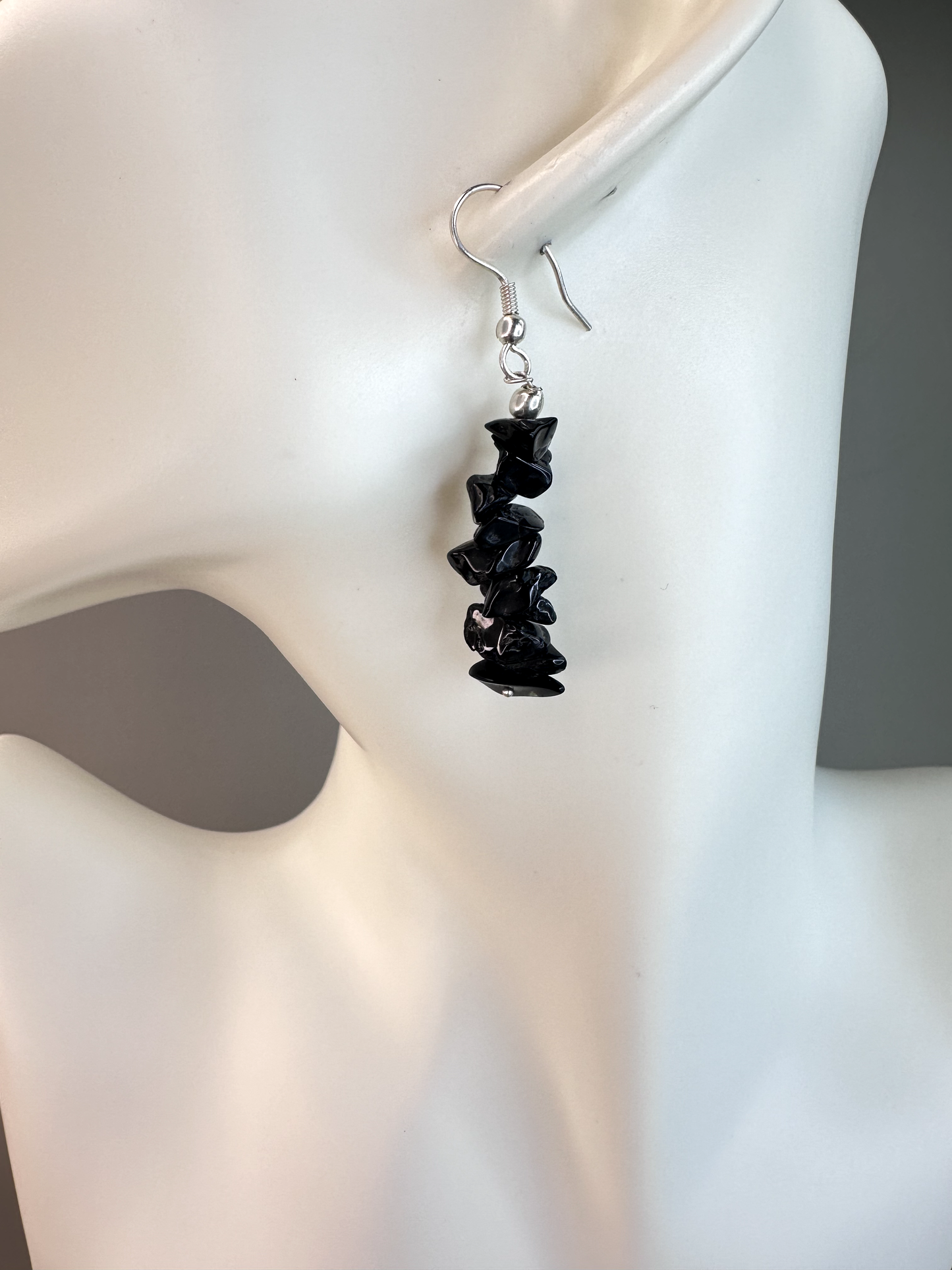 Black Tourmaline Chip | Sterling Silver Earrings