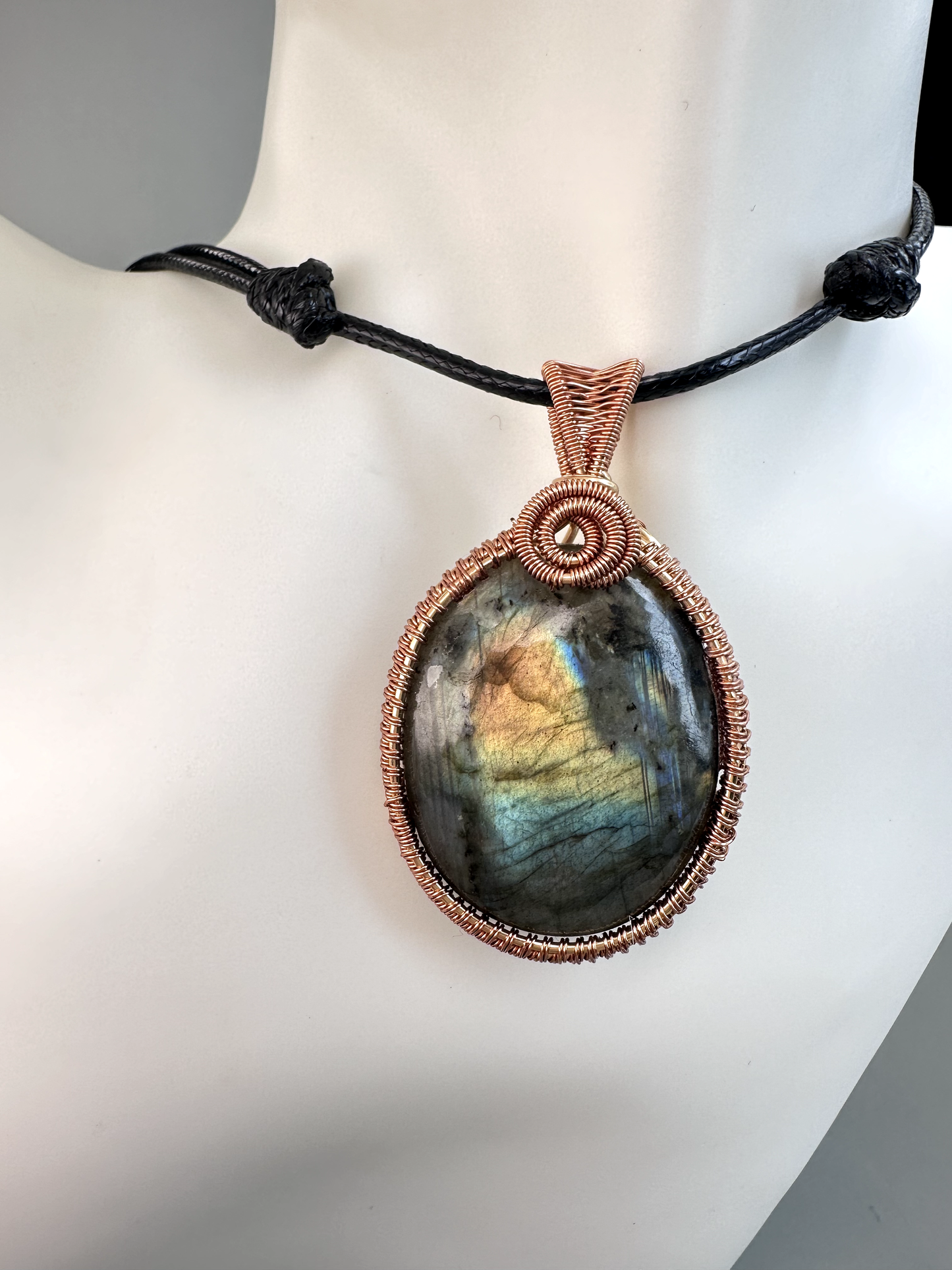 Wire Wrapped Copper Labradorite Pendant 2 | Flashy