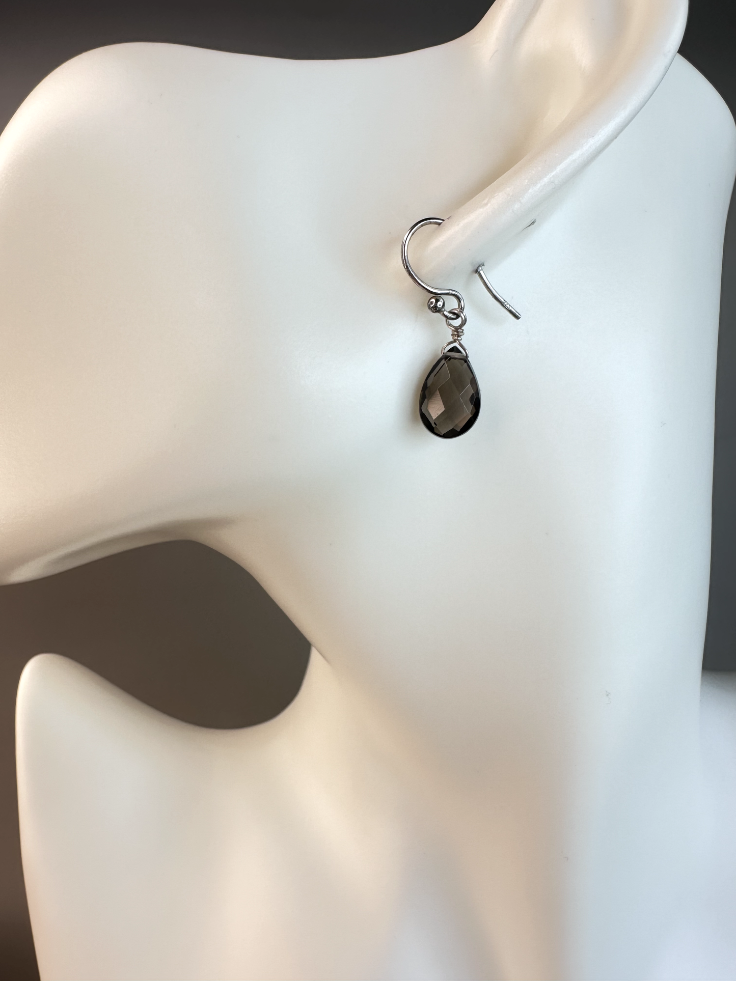 Smoky Faceted Quartz Teardrop | Sterling Silver Earrings