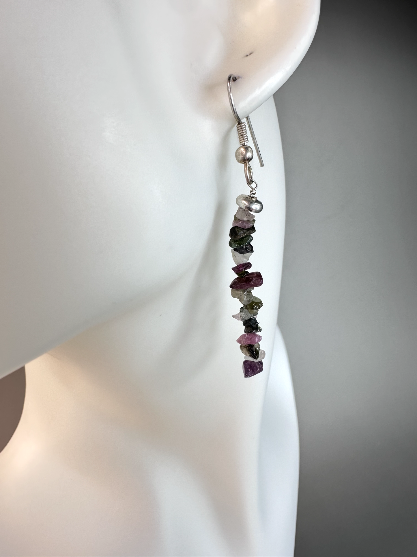 Watermelon Tourmaline Chip | Sterling Silver Earrings