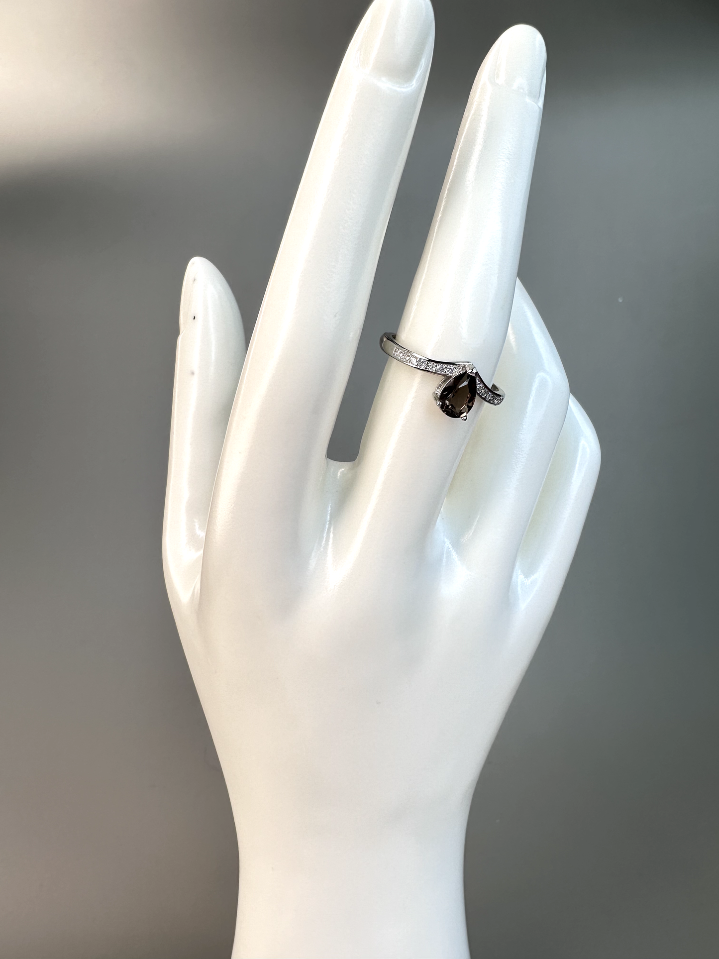 Smokey Quartz Teardrop Ring | Adjustable | Silver Plated
