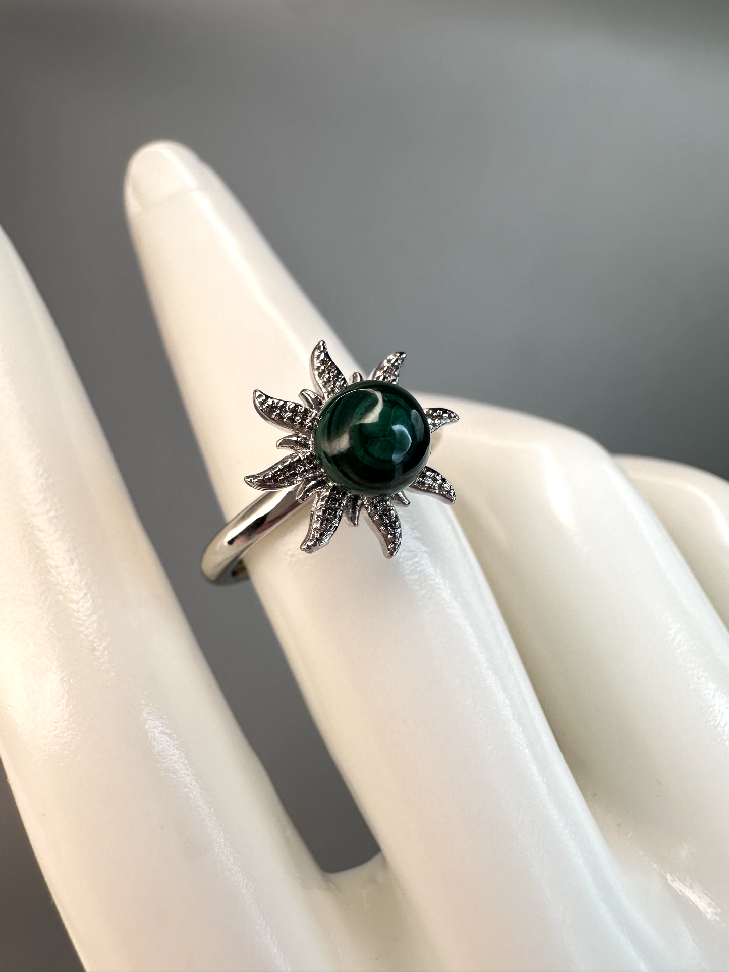 Malachite Sun Fidget/ Spinning Ring | Adjustable | Silver Plated