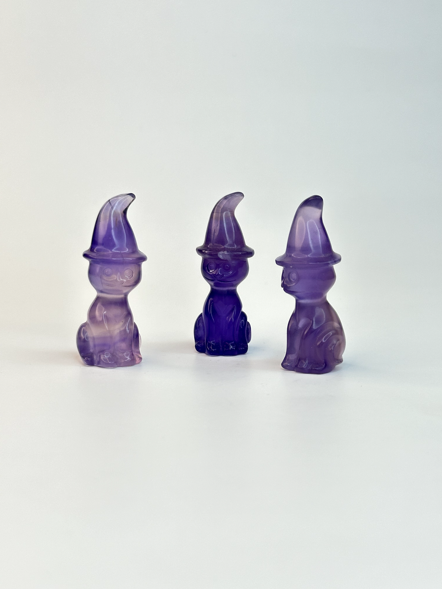 Purple Fluorite Cat w/ Witch Hat