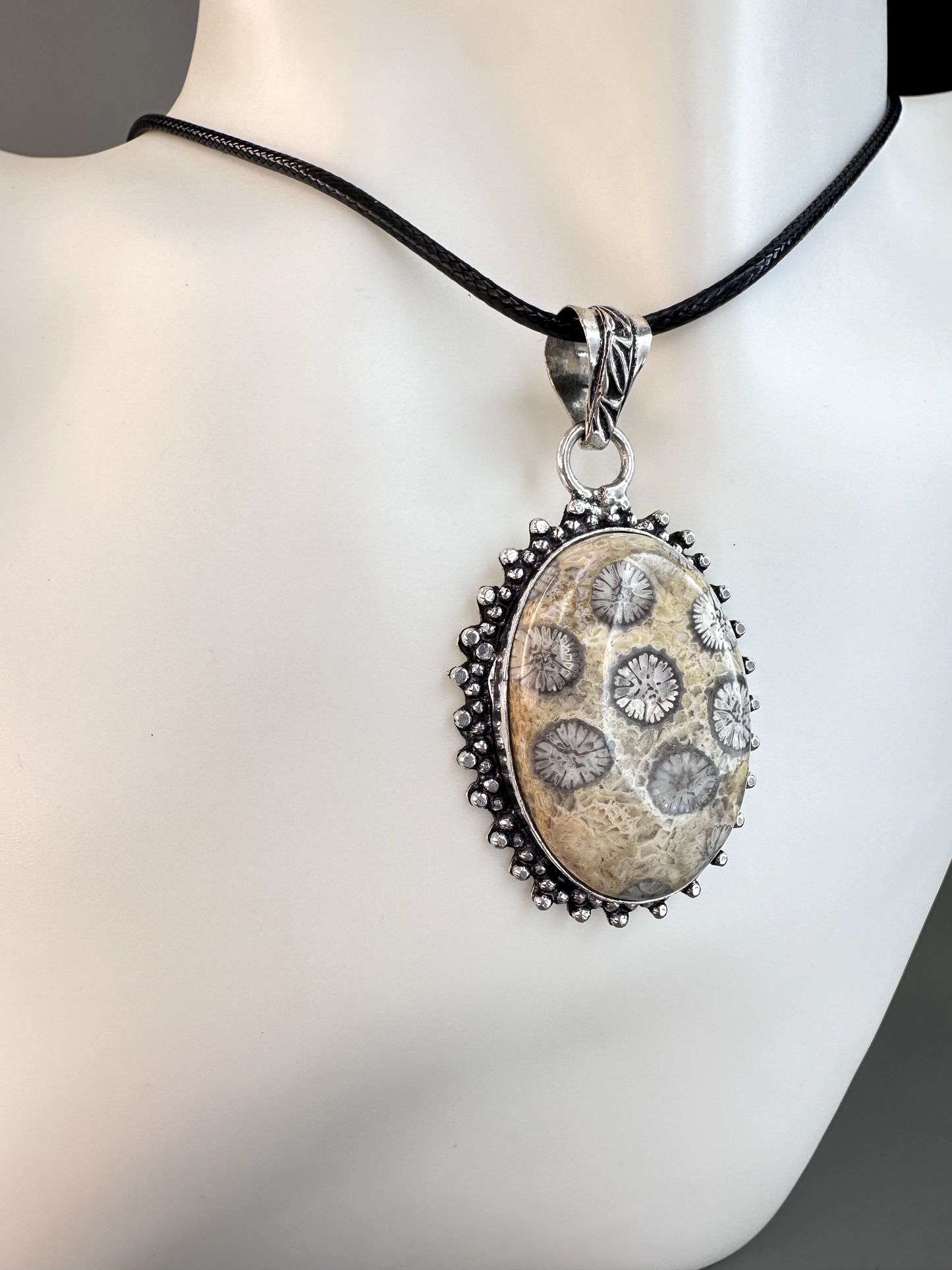 Fossilized Coral Oval Pendant | S925
