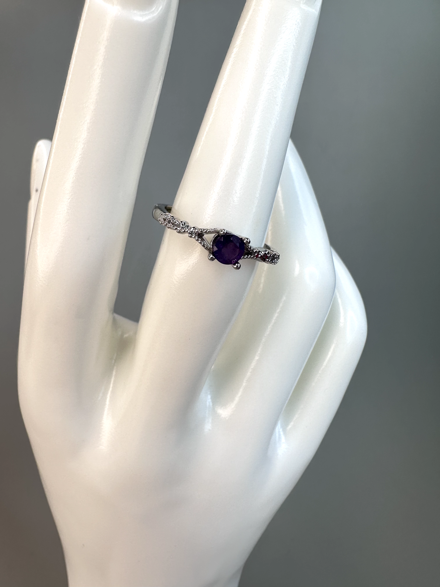 Dainty Amethyst Ring | Adjustable | Silver Plated