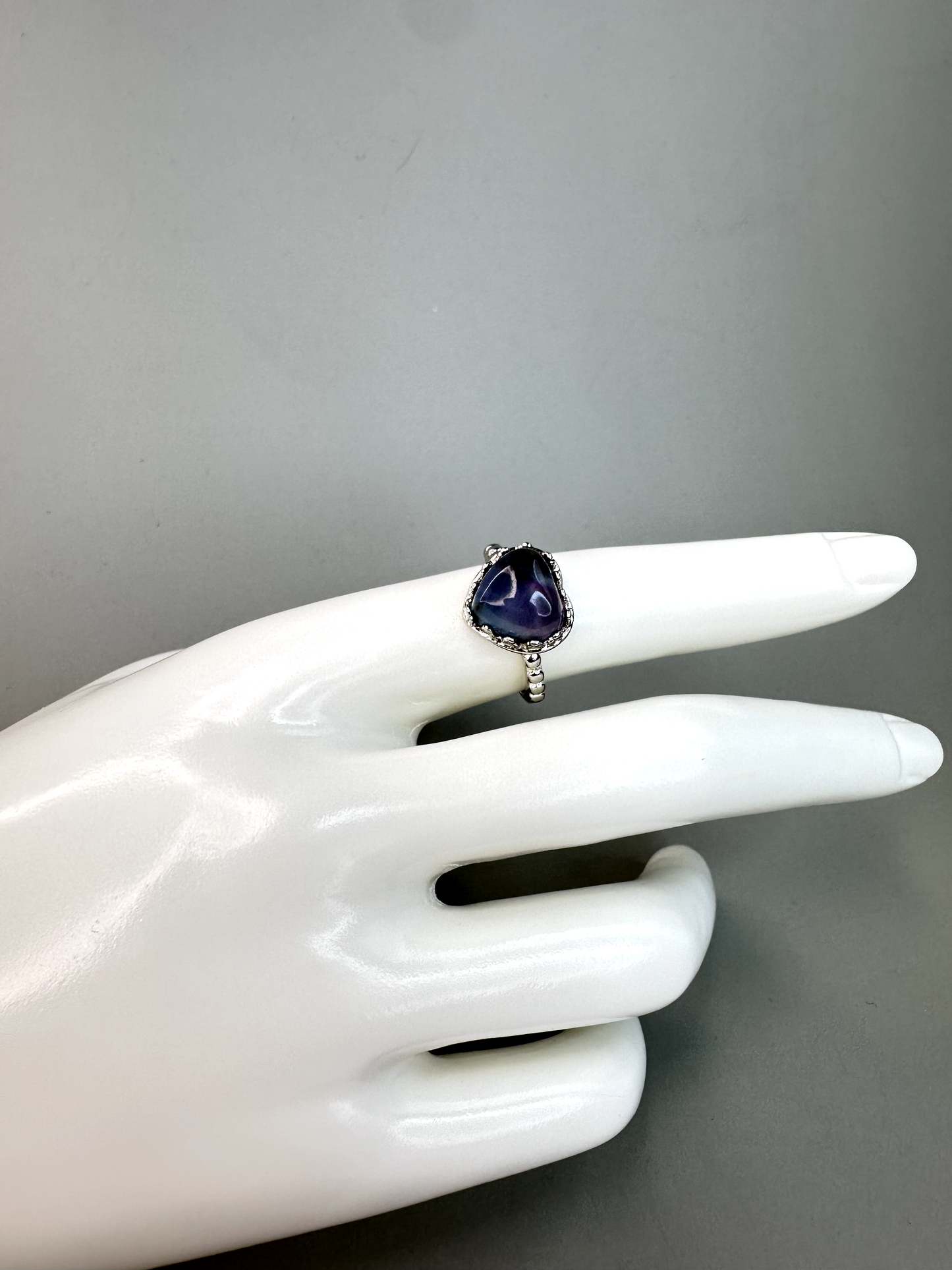 Blue Fluorite Heart Ring | Adjustable | Silver Plated
