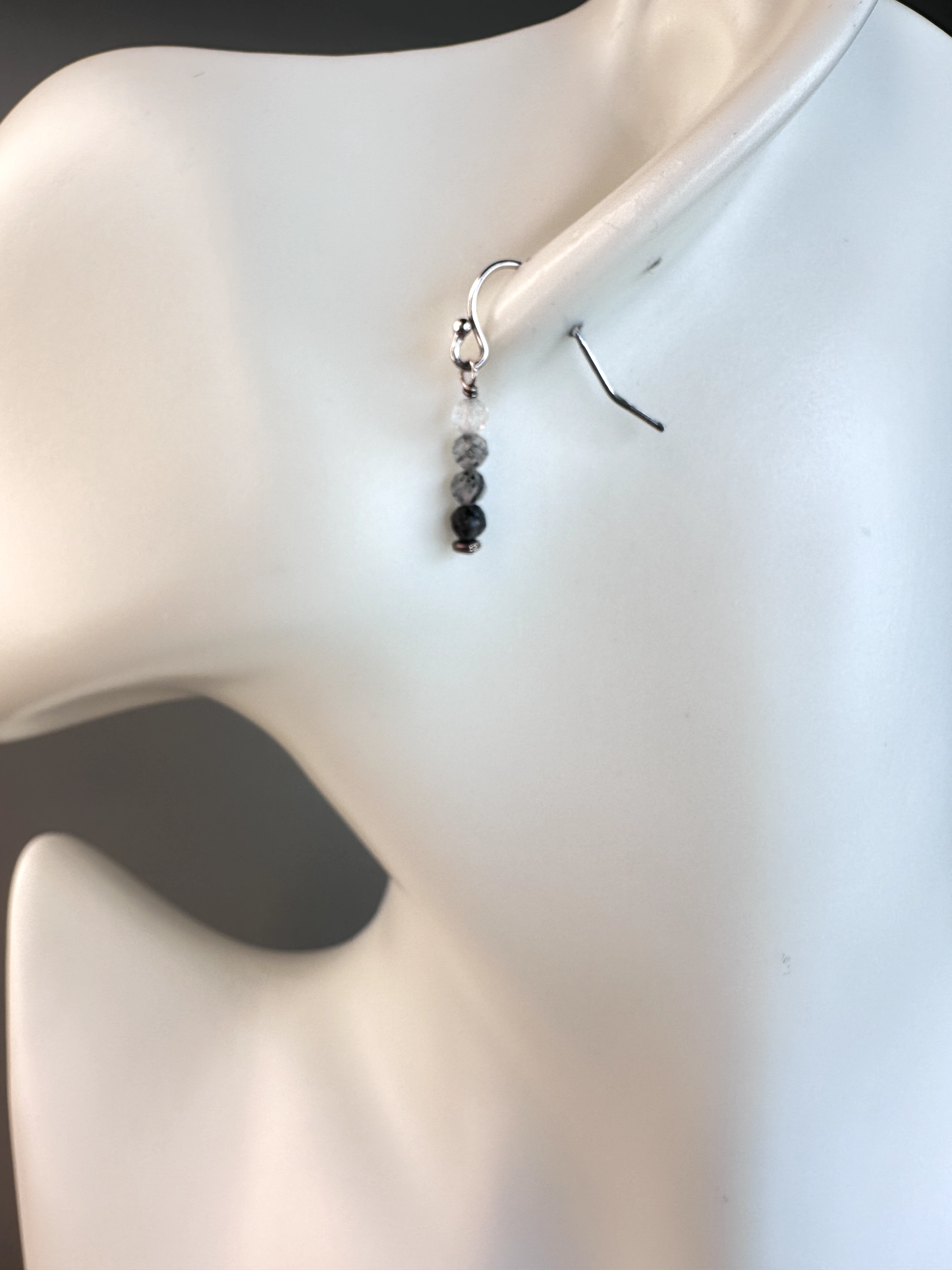 Tourmaline in Quartz Faceted Micro Bead | Sterling Silver Earrings