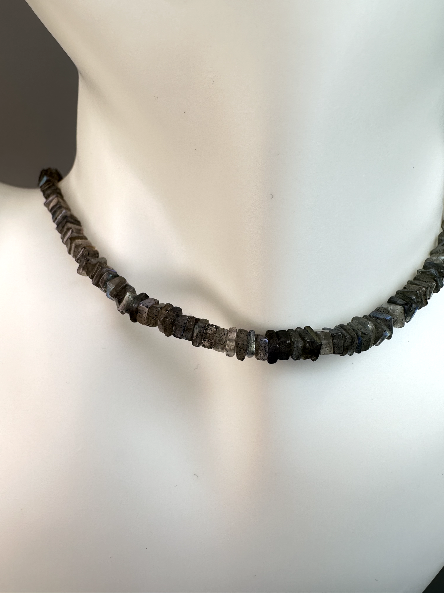 Labradorite Flashy Square Beaded Choker | Sterling Silver