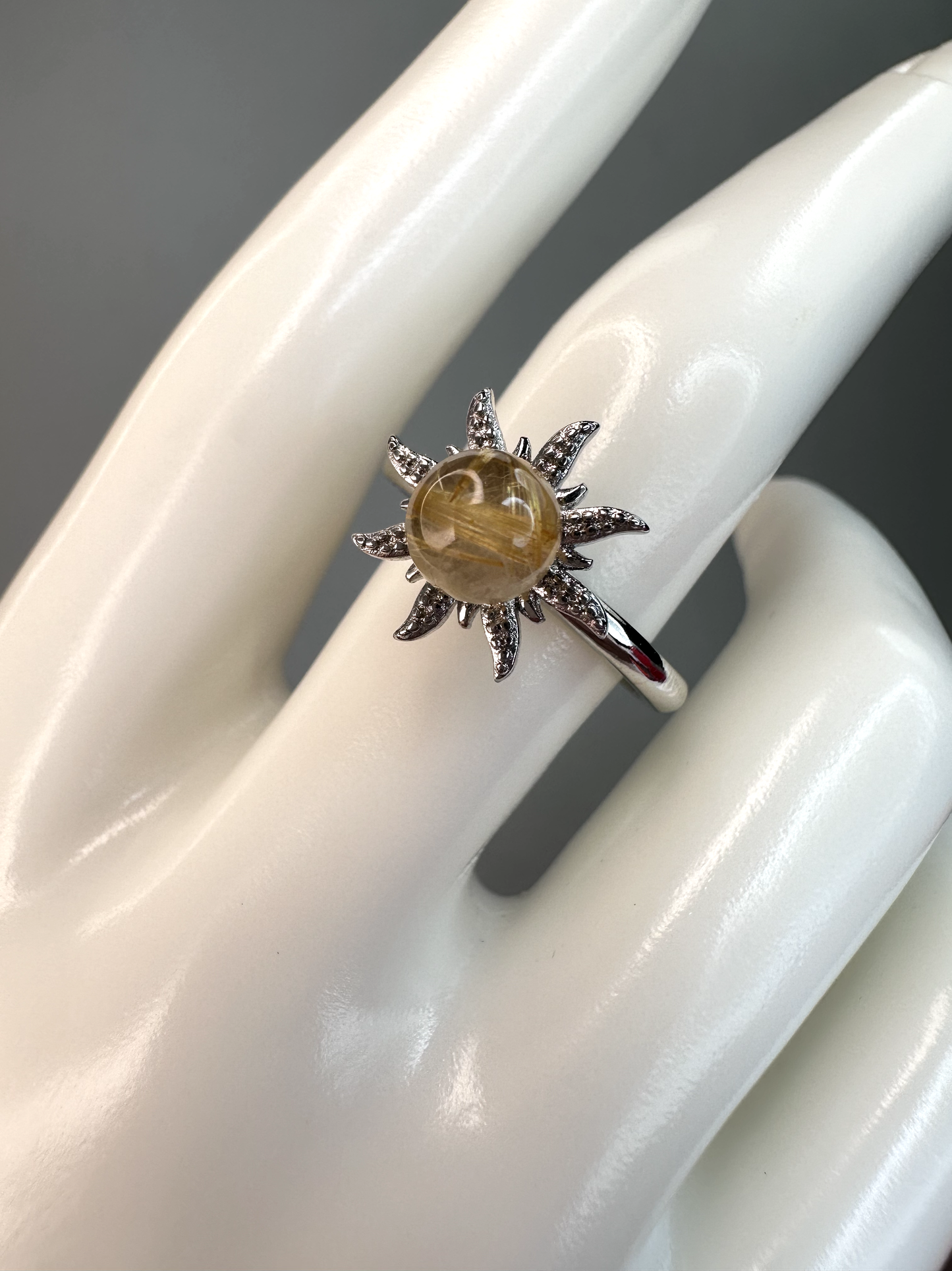 Golden Rutile Sun Fidget/ Spinning Ring | Adjustable | Silver Plated *RARE*