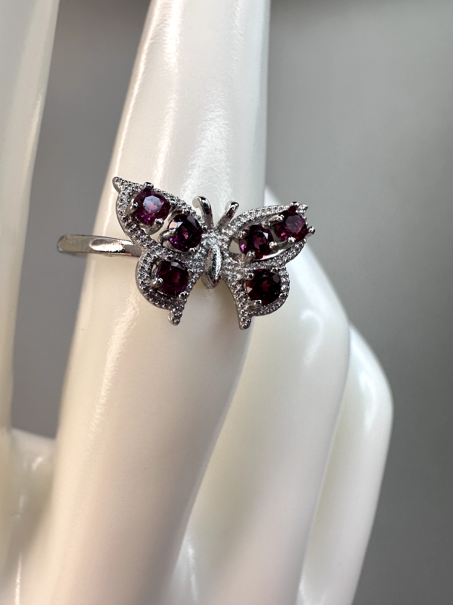 Garnet Butterfly Ring | Adjustable |S925