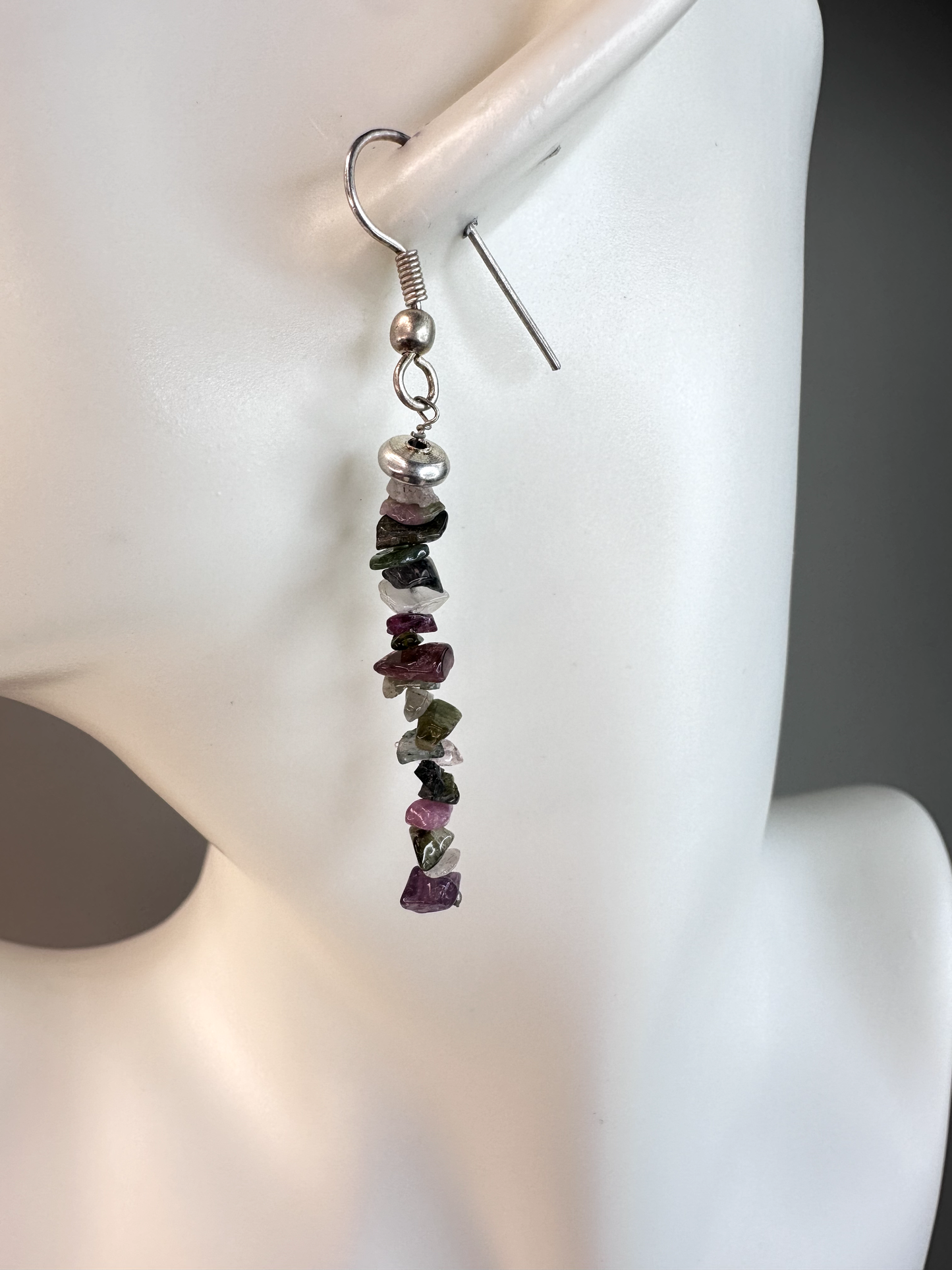 Watermelon Tourmaline Chip | Sterling Silver Earrings