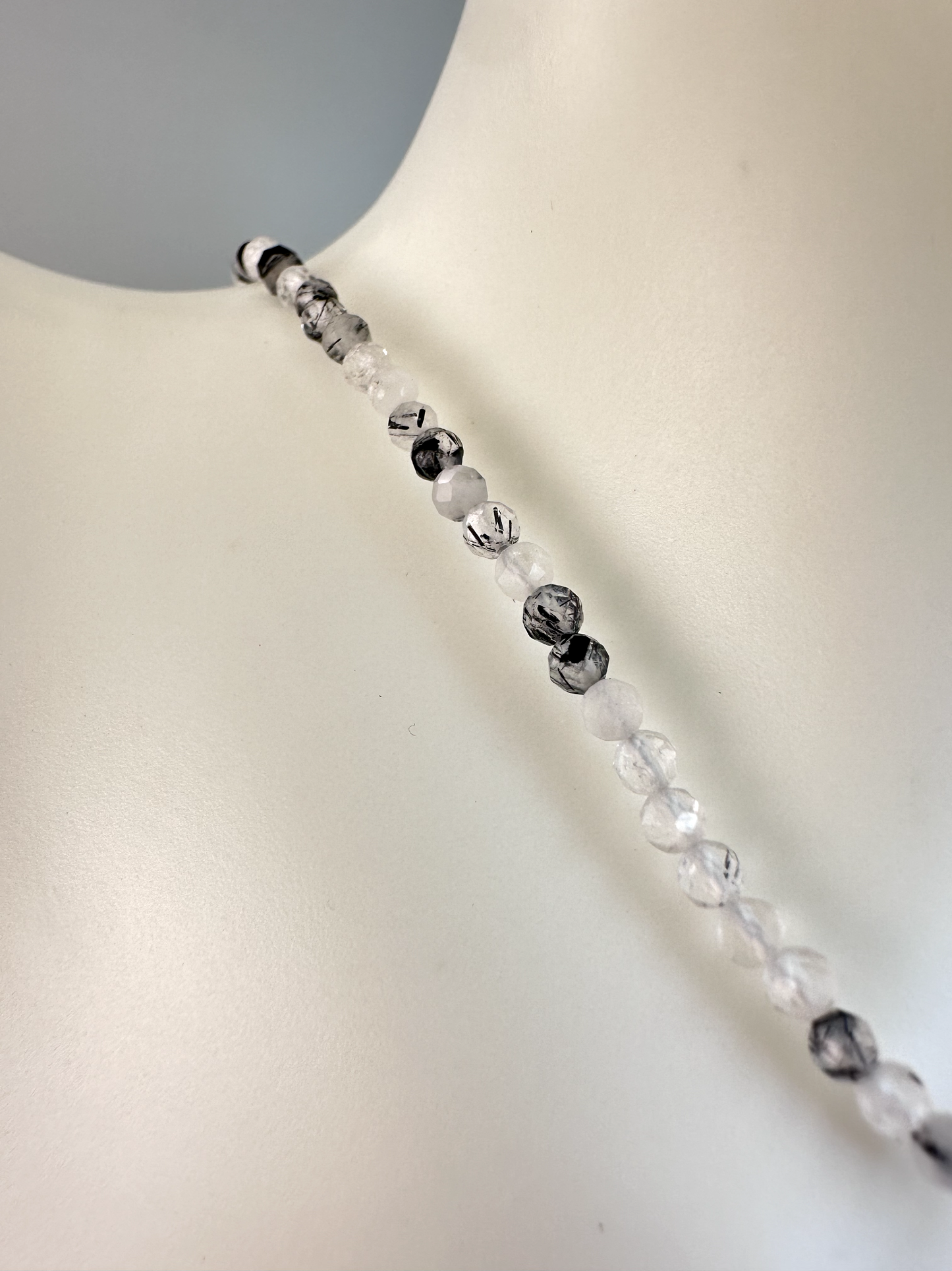 Tourmaline in Quartz Faceted Micro Beaded Choker | Sterling Silver