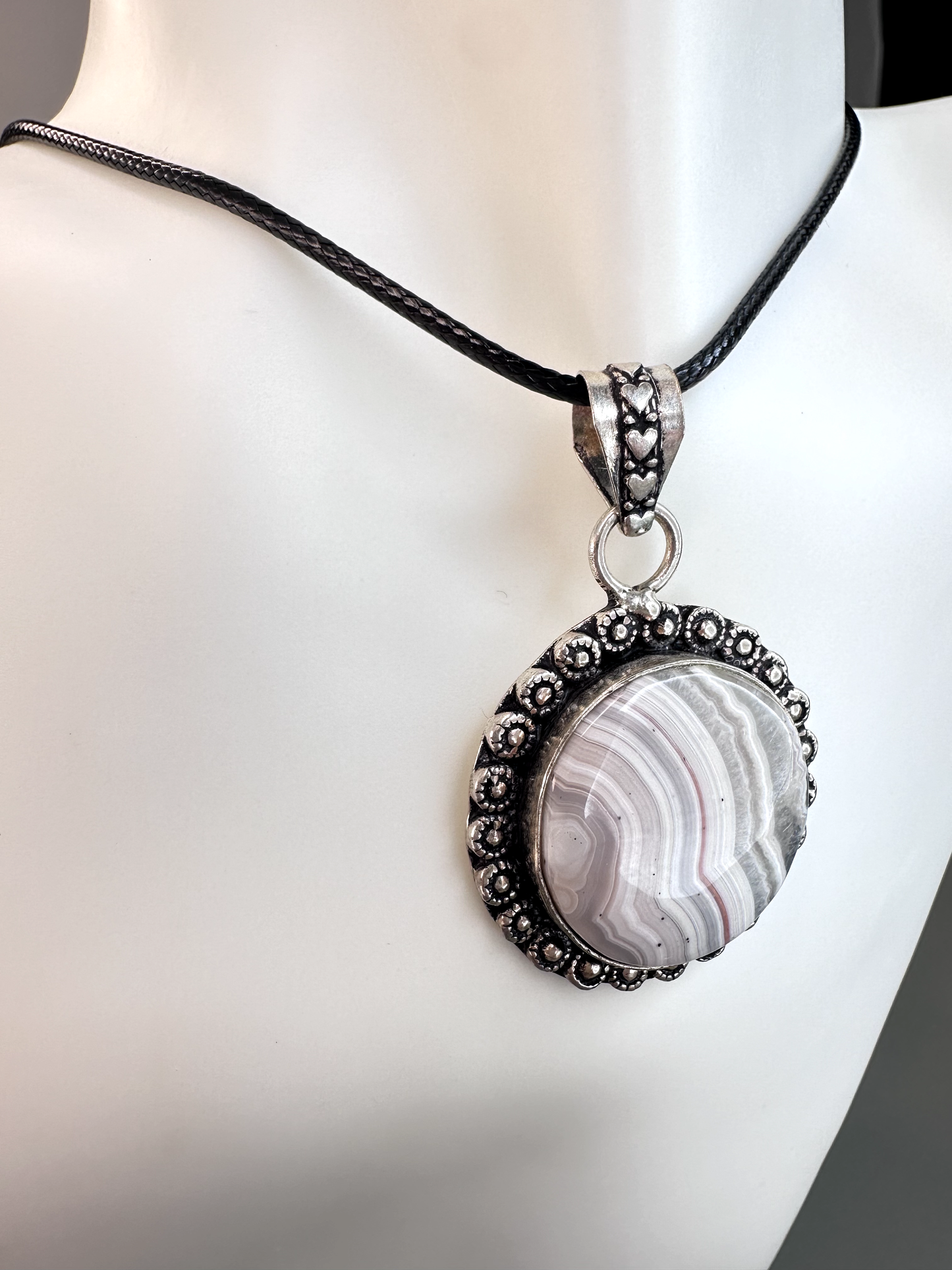 Crazy Lace Agate Circle Pendant | S925