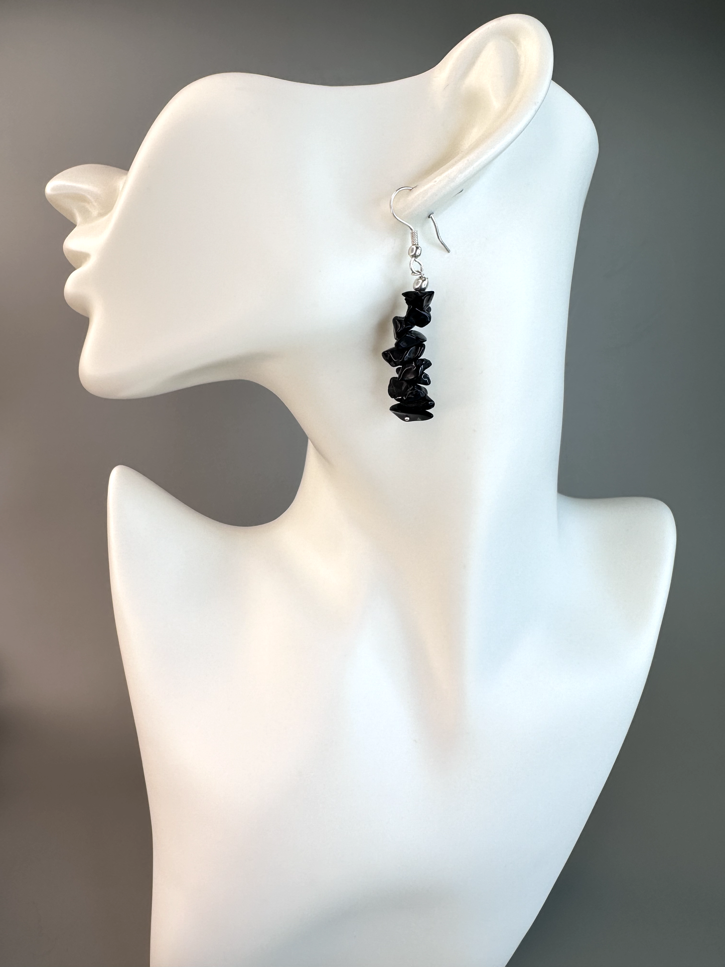 Black Tourmaline Chip | Sterling Silver Earrings