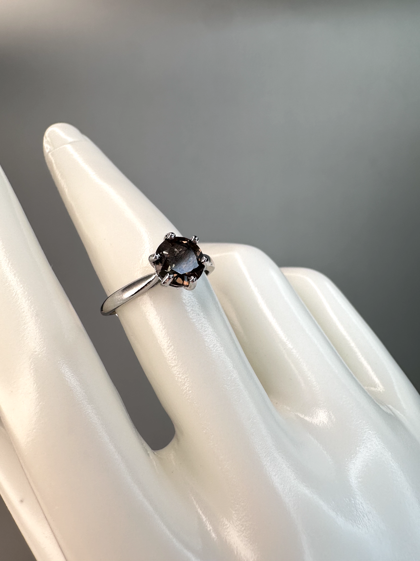 Simple Smokey Quartz Circular Ring | Adjustable | Silver Plated