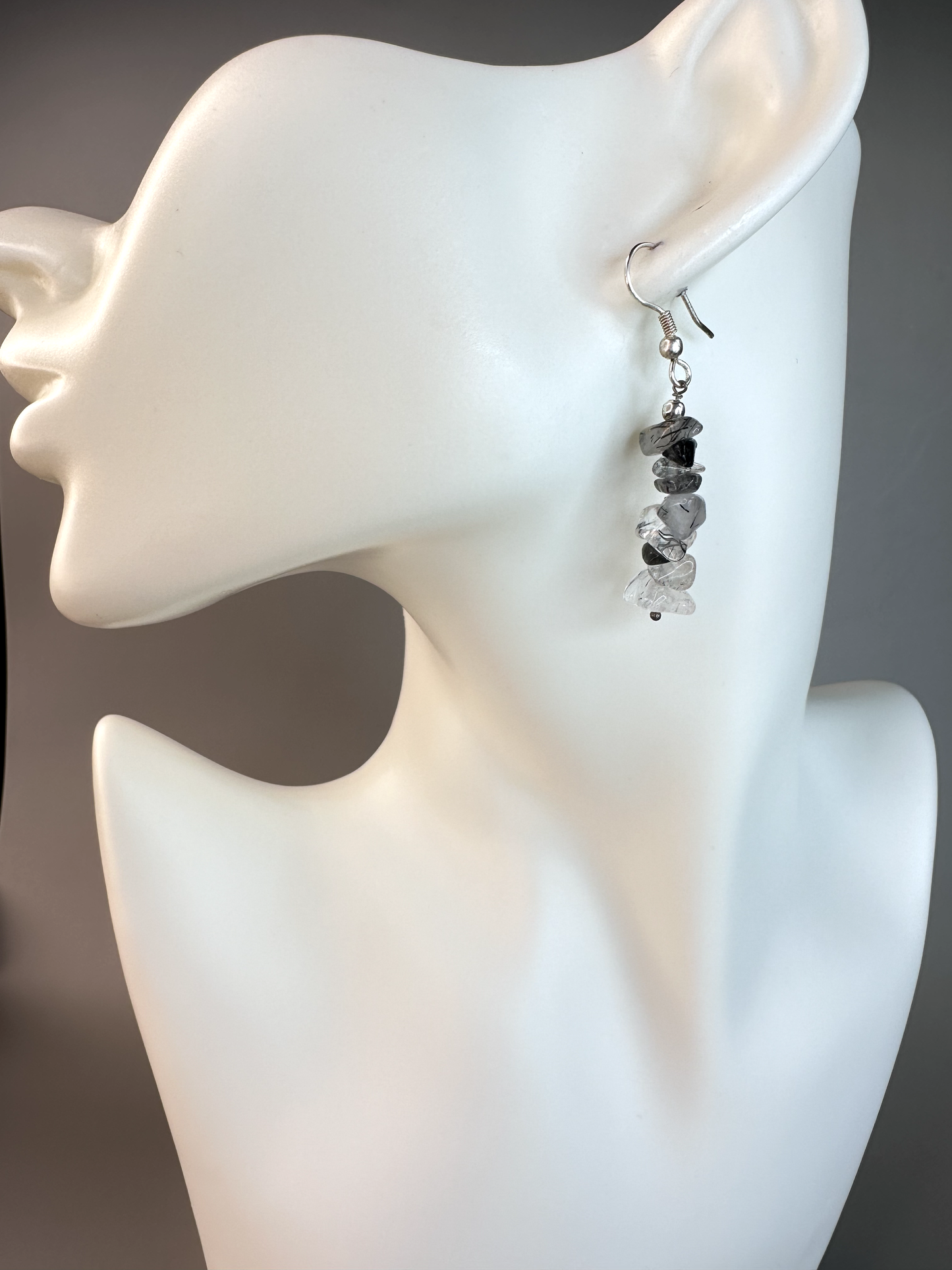 Tourmaline in Quartz Chip | Sterling Silver Earrings