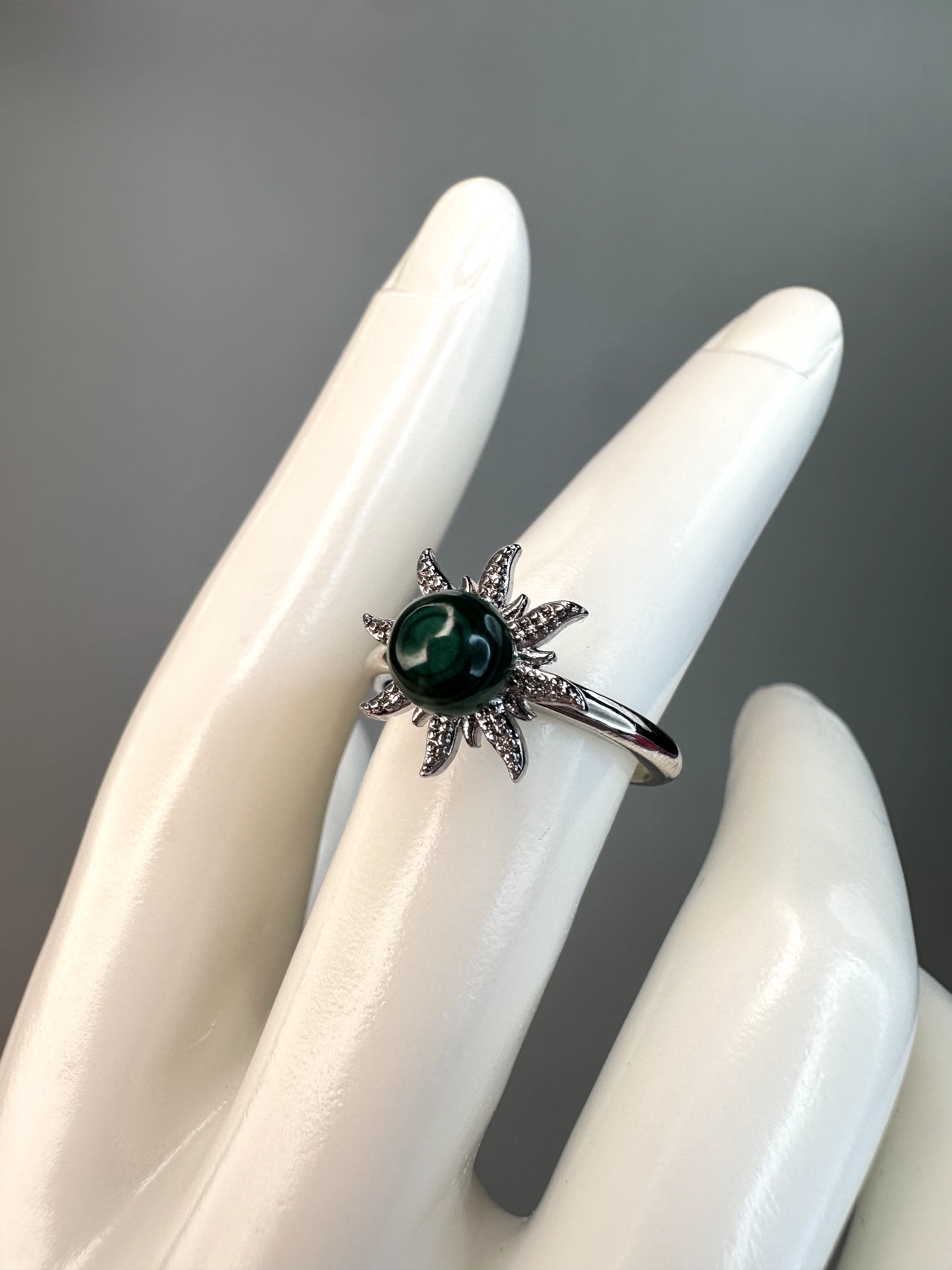 Malachite Sun Fidget/ Spinning Ring | Adjustable | Silver Plated