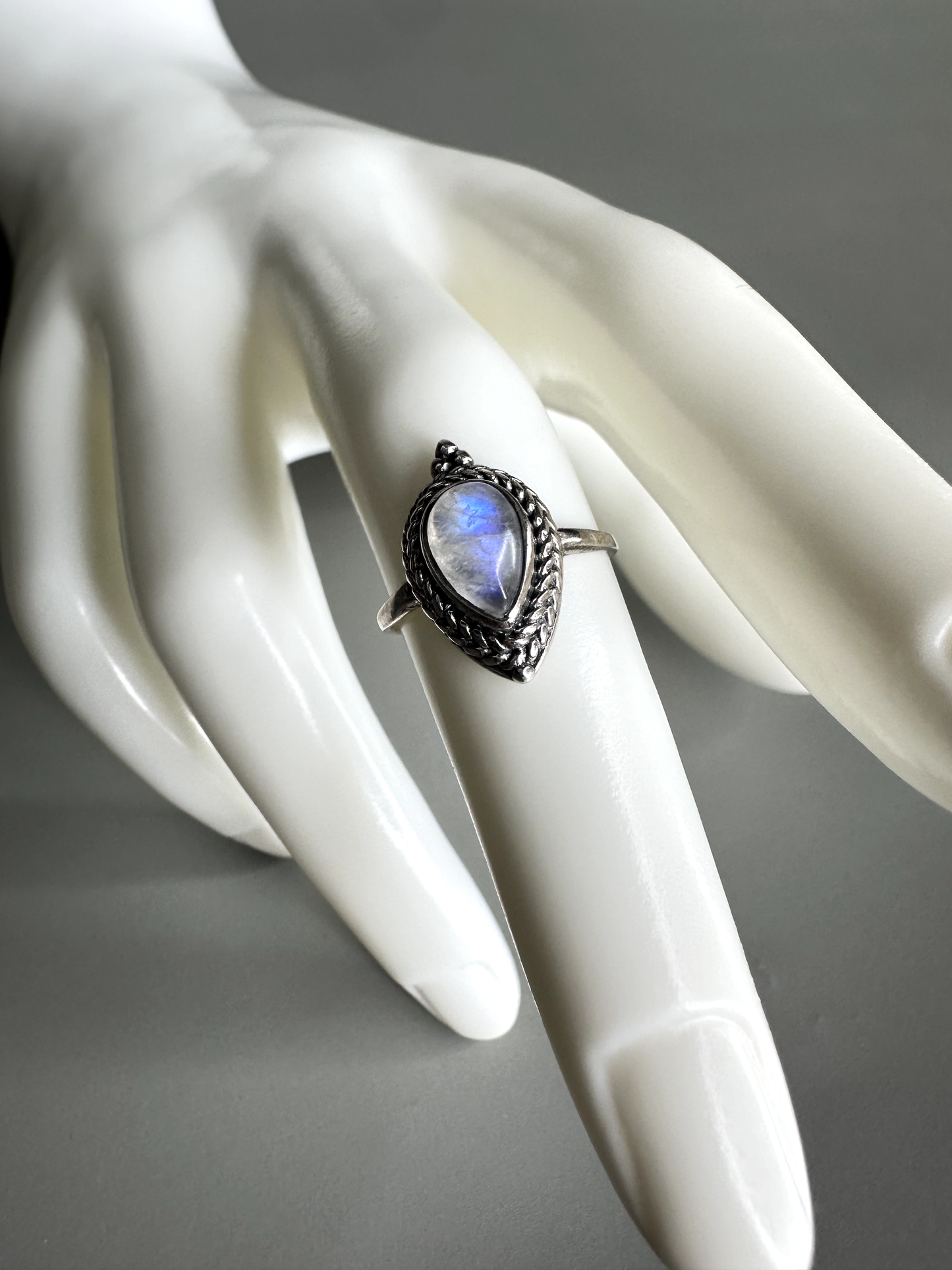 Moonstone Teardrop Ring | S925 Size 4.5 | Flashy