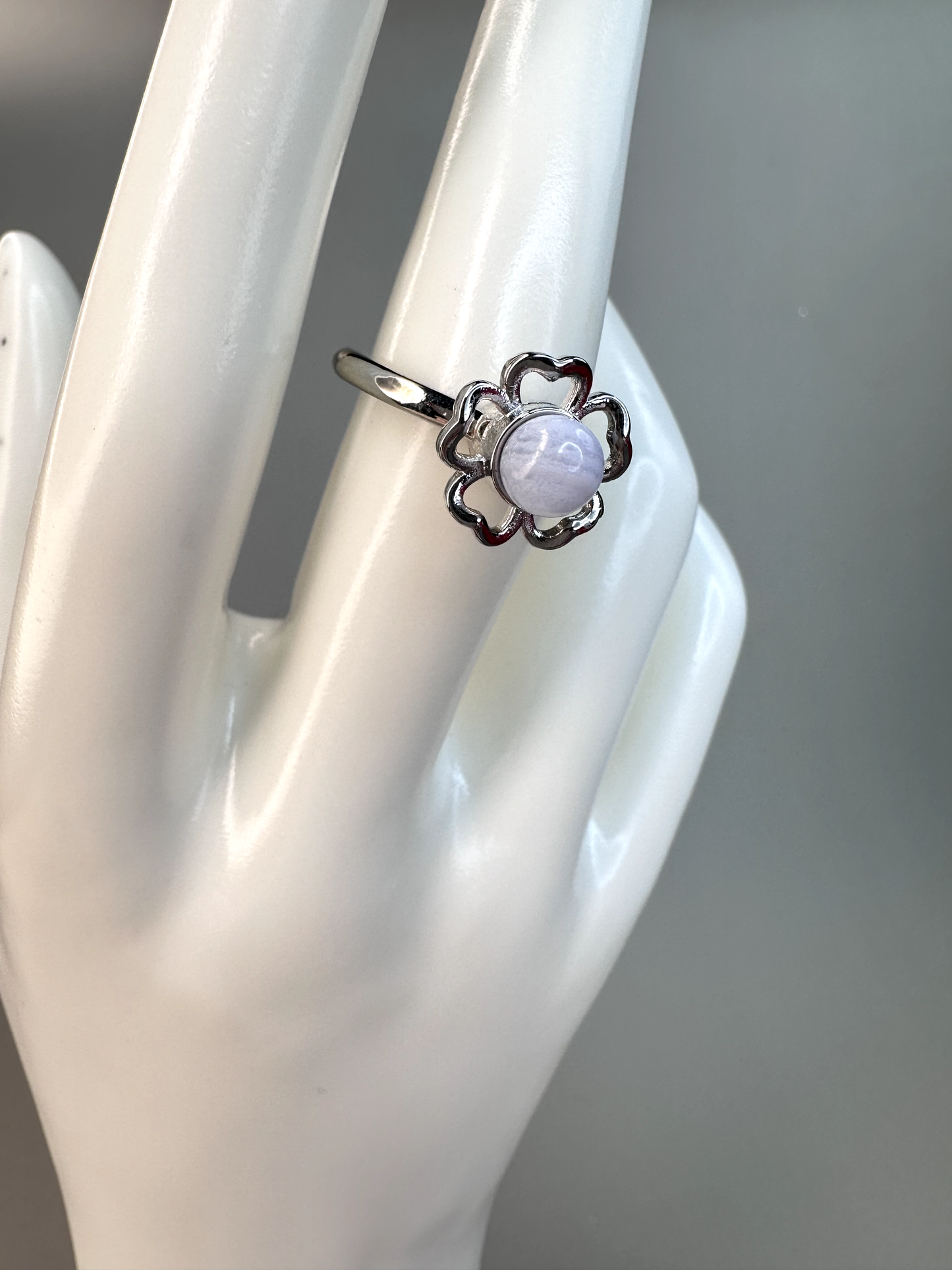 Blue Lace Agate Flower Fidget / Spinning RIng | Adjustable | Silver Plated