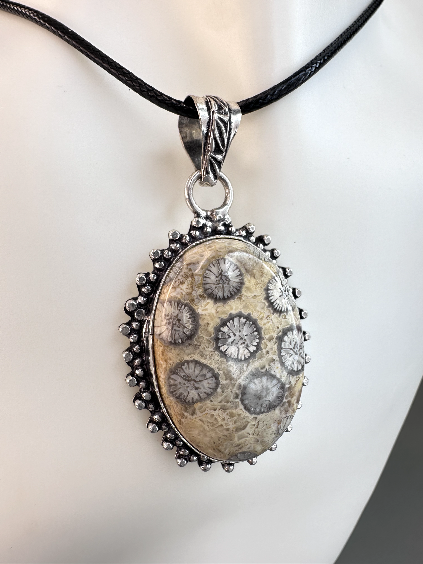 Fossilized Coral Oval Pendant | S925