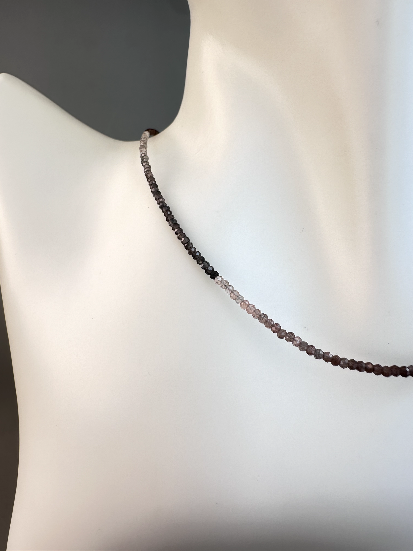 Smoky Quartz Faceted Micro Beaded Choker | Sterling Silver