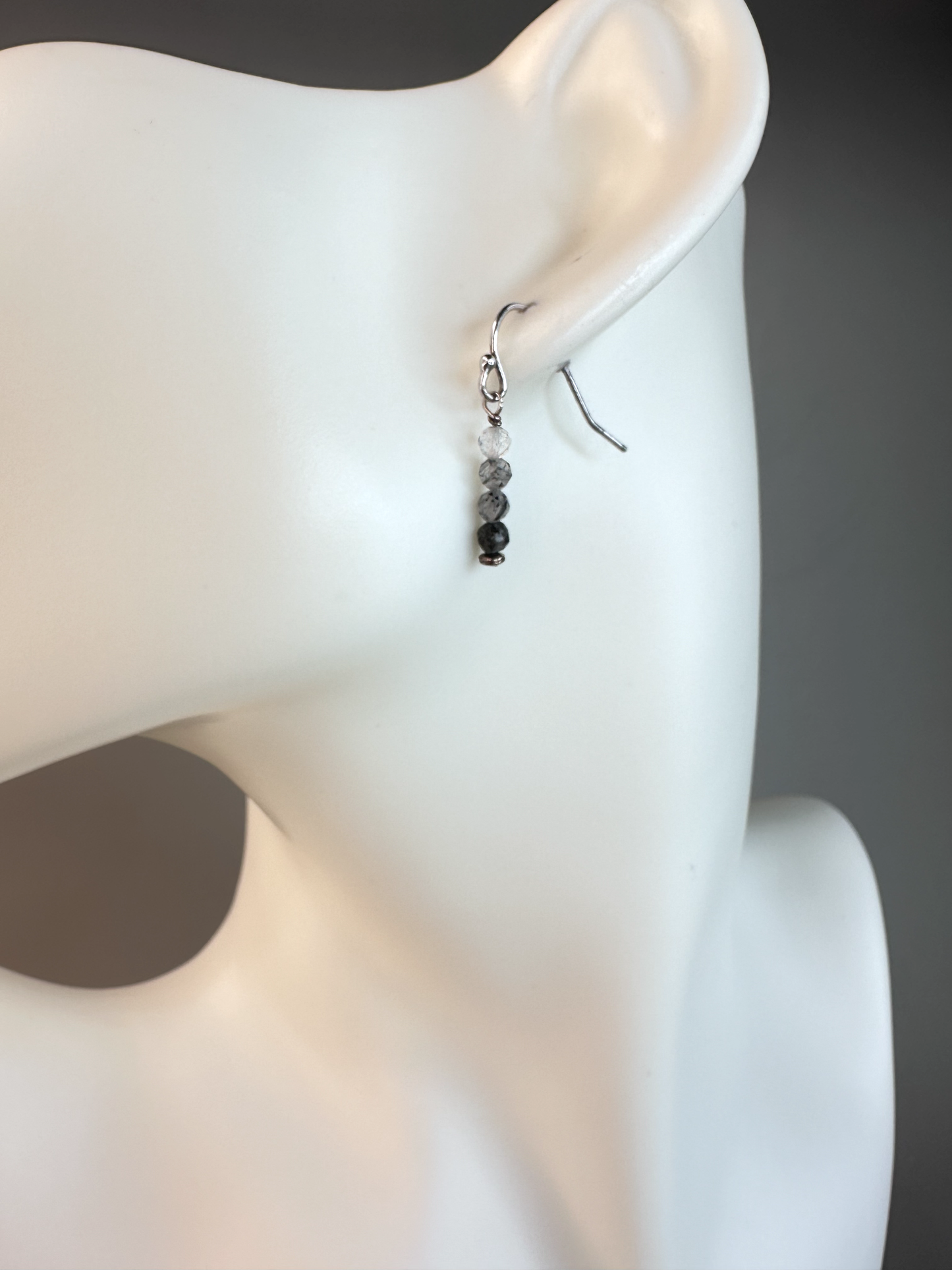 Tourmaline in Quartz Faceted Micro Bead | Sterling Silver Earrings