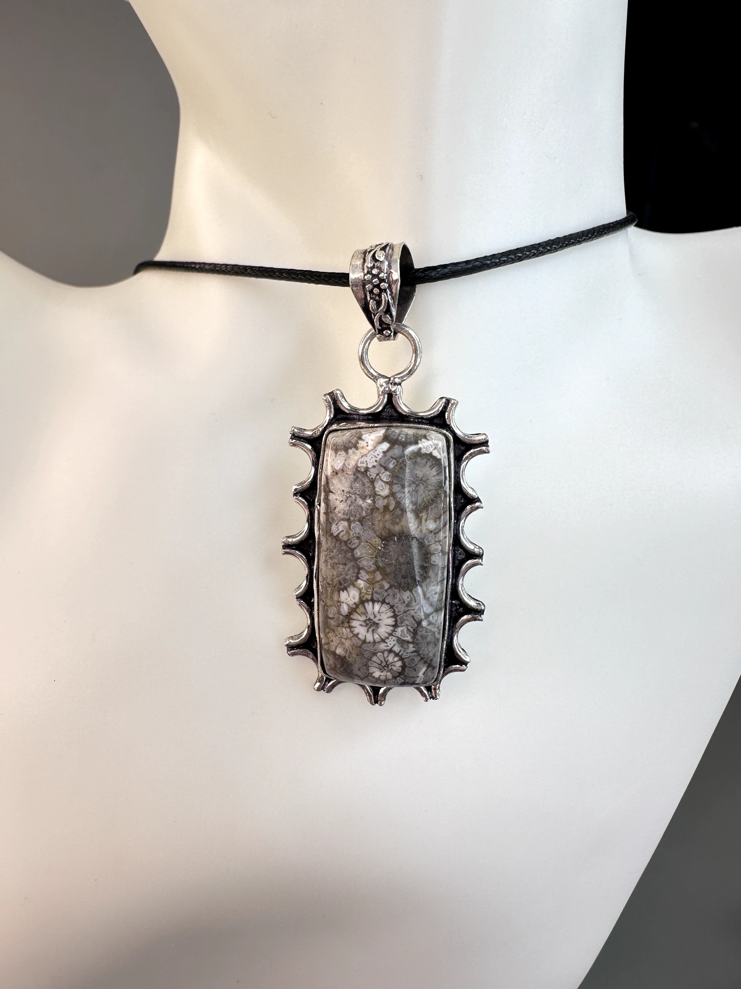 Fossilized Coral Rectangle Pendant | S925