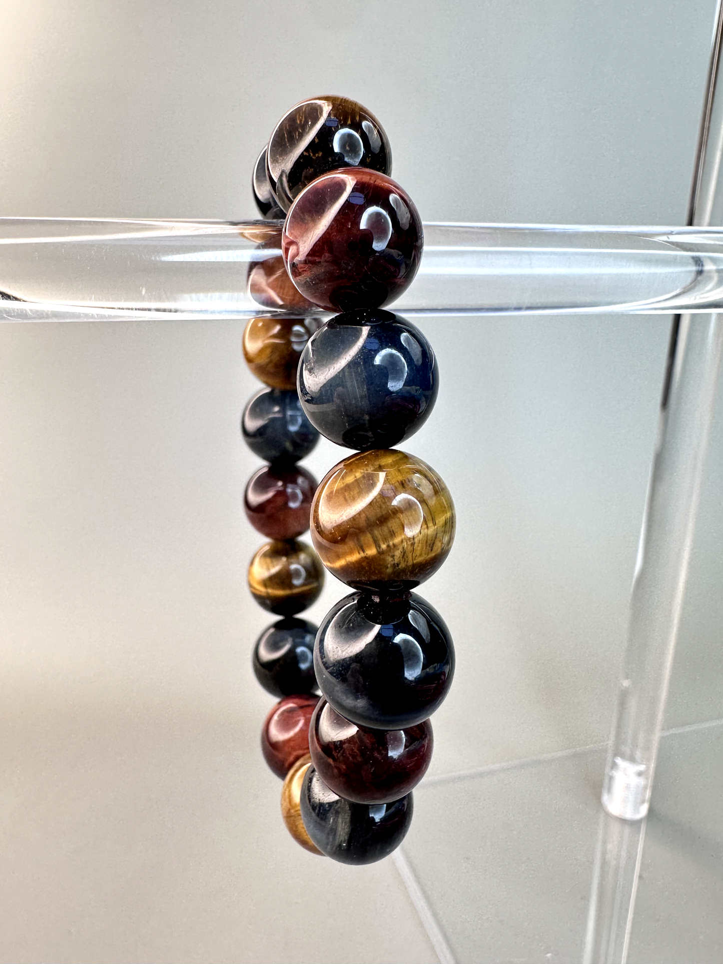 12mm Red, Blue, and Yellow Tiger Eye Bracelet (High Quality)