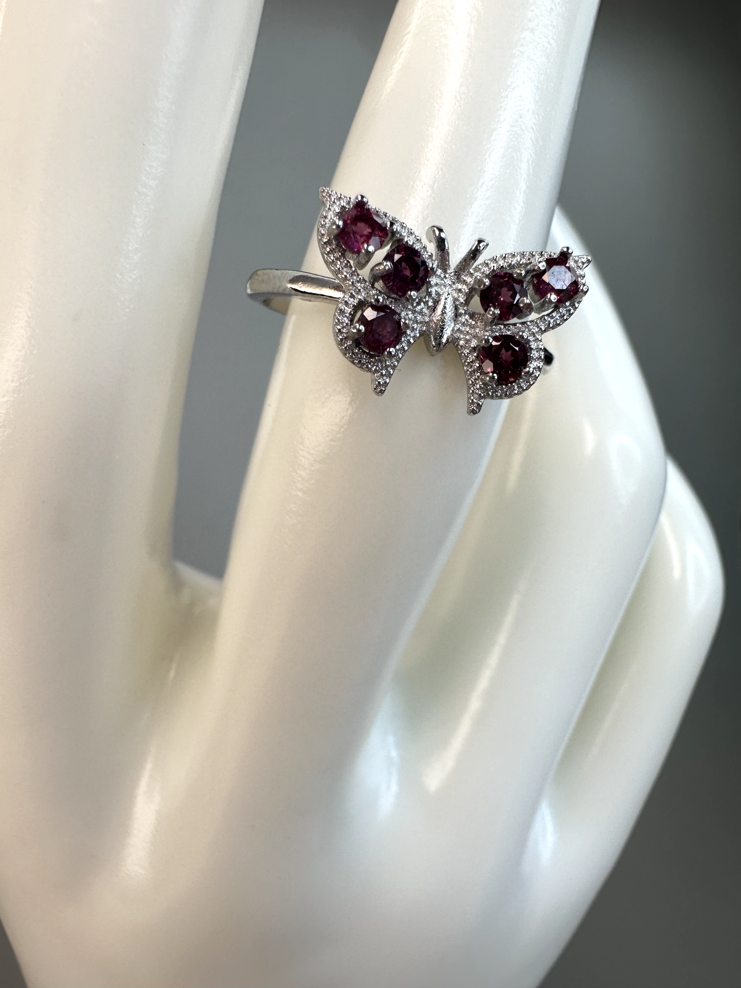 Garnet Butterfly Ring | Adjustable |S925