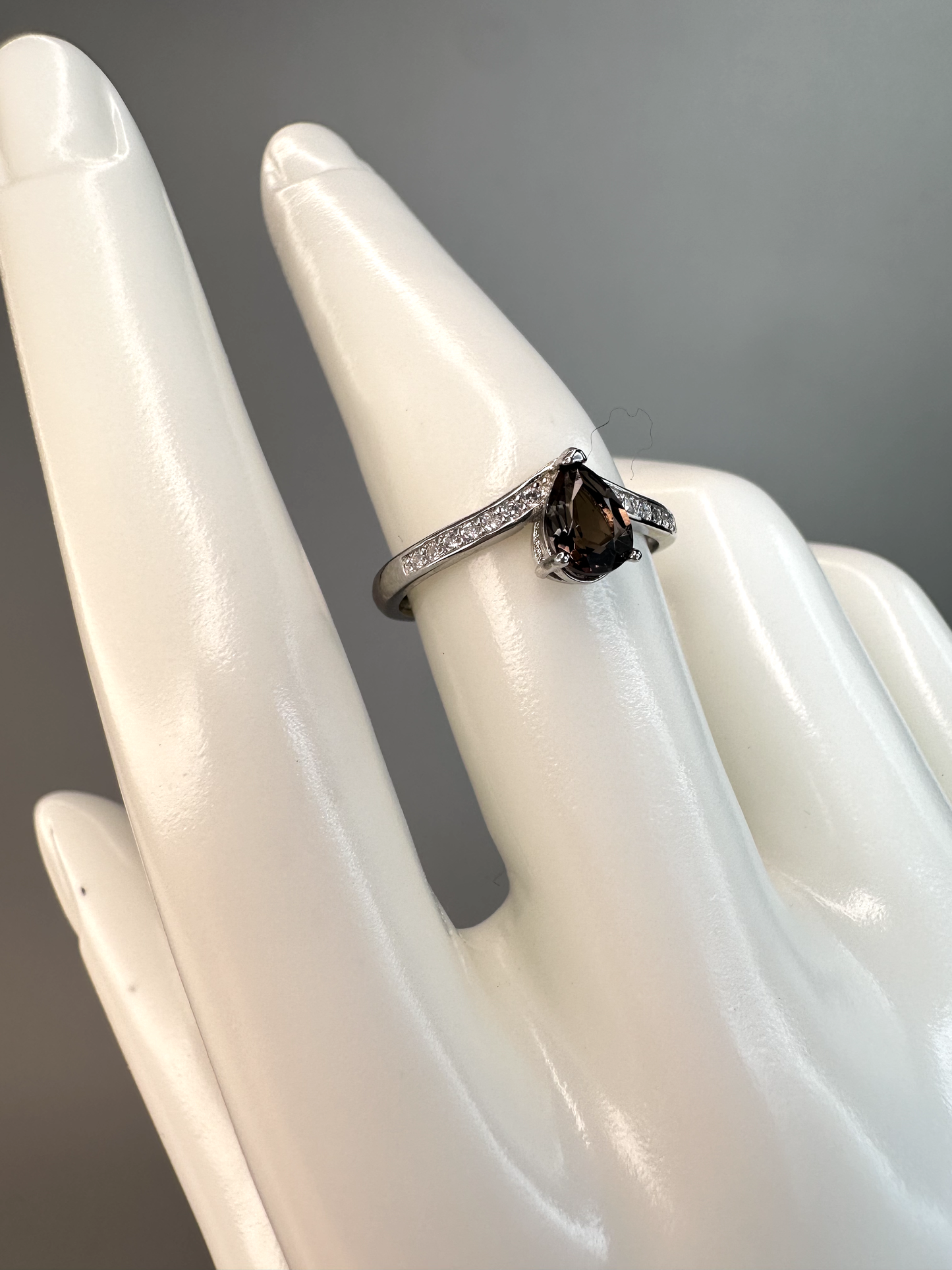 Smokey Quartz Teardrop Ring | Adjustable | Silver Plated
