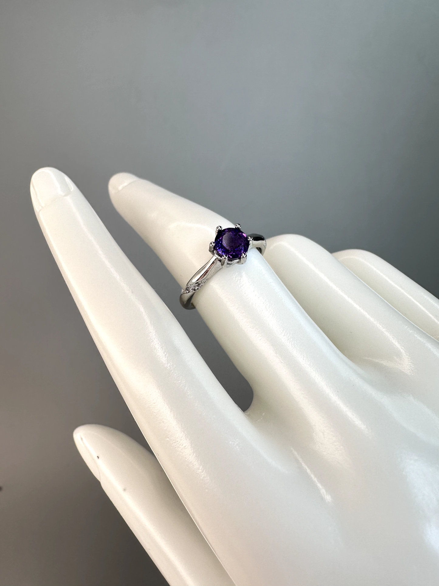 Simple Amethyst Ring | Adjustable | Silver Plated