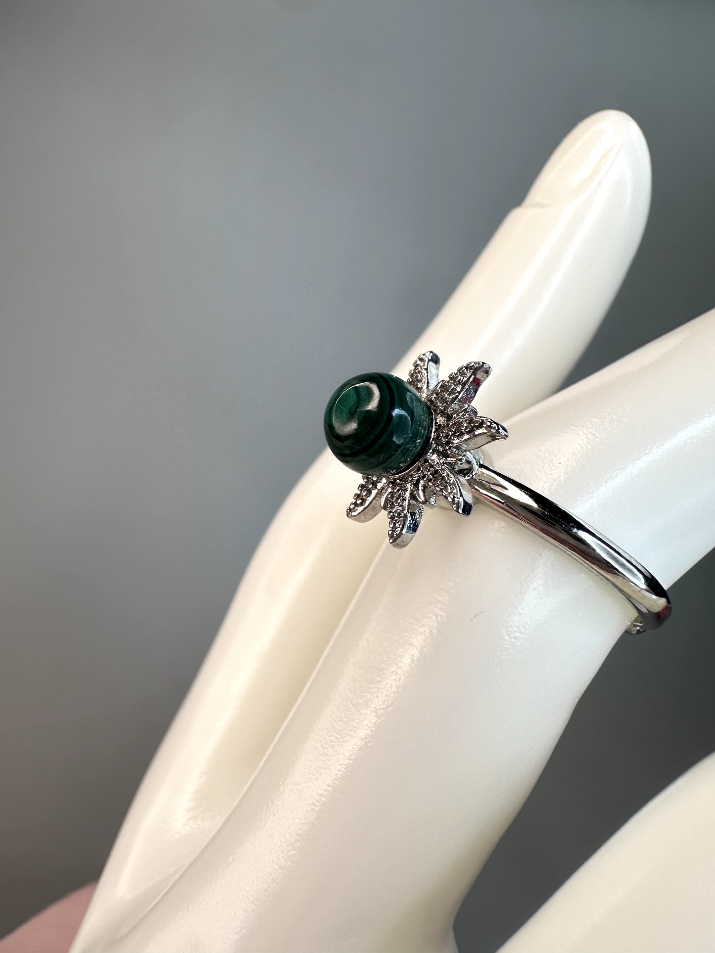 Malachite Sun Fidget/ Spinning Ring | Adjustable | Silver Plated