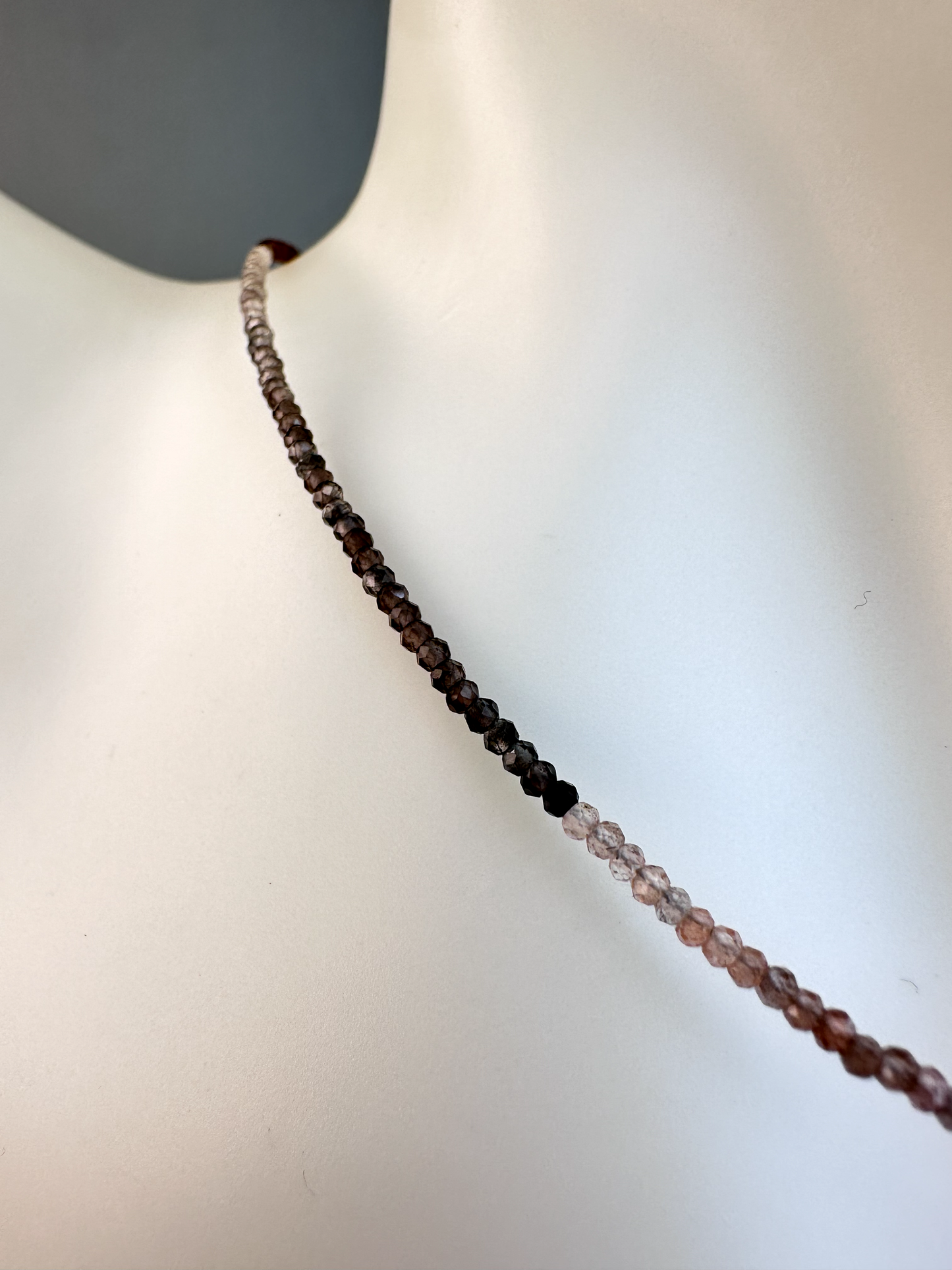 Smoky Quartz Faceted Micro Beaded Choker | Sterling Silver