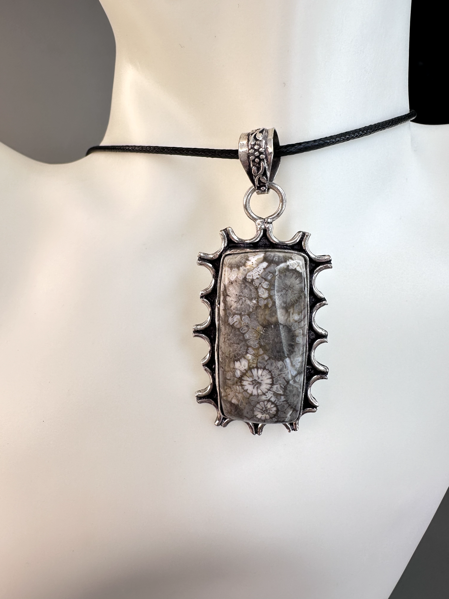 Fossilized Coral Rectangle Pendant | S925