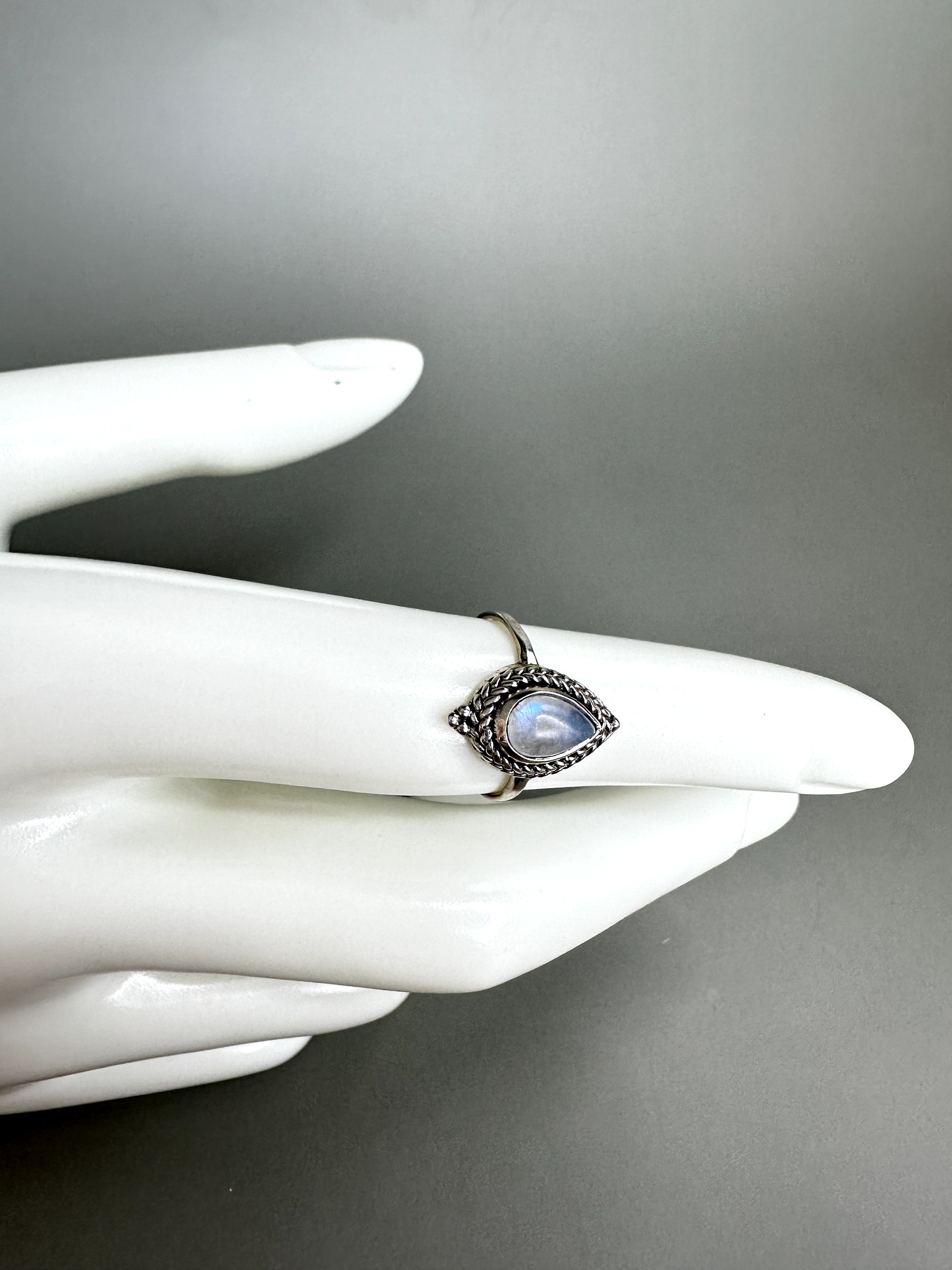 Moonstone Teardrop Ring 2 | S925 Size 4.5 | Flashy