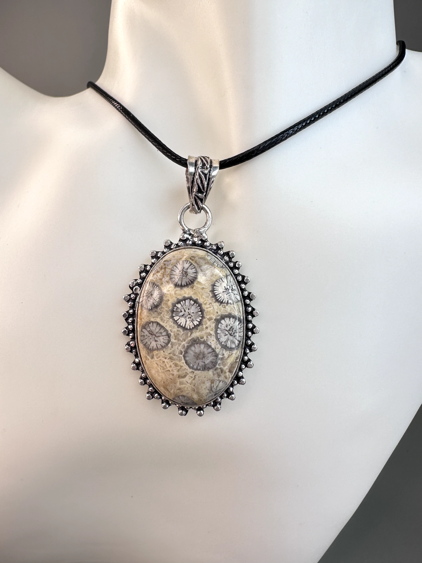 Fossilized Coral Oval Pendant | S925
