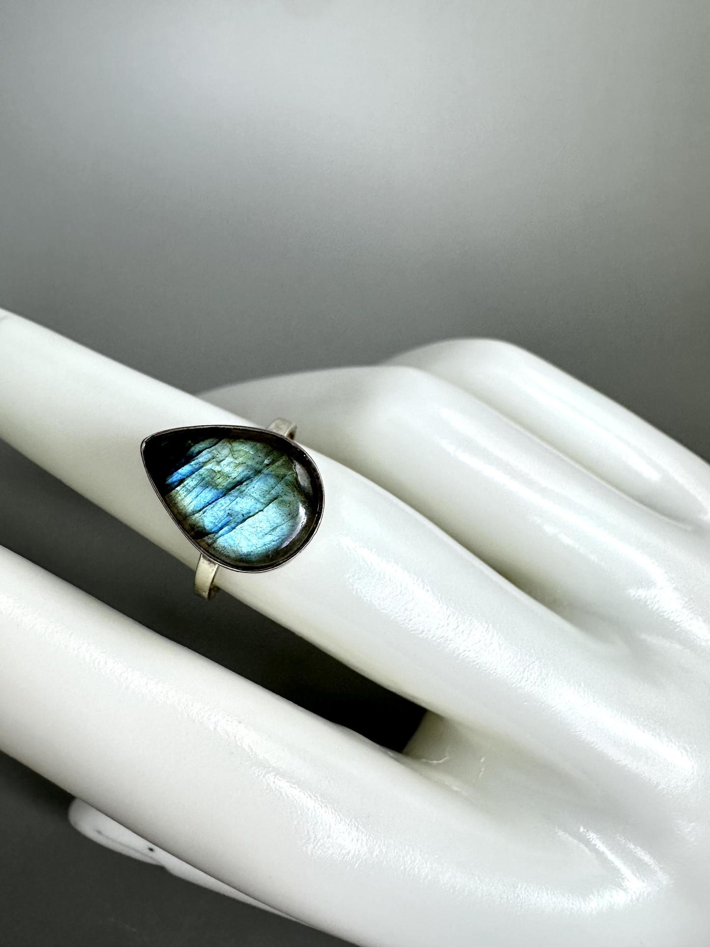 Labradorite Teardrop Ring | S925 Size 6 | Flashy