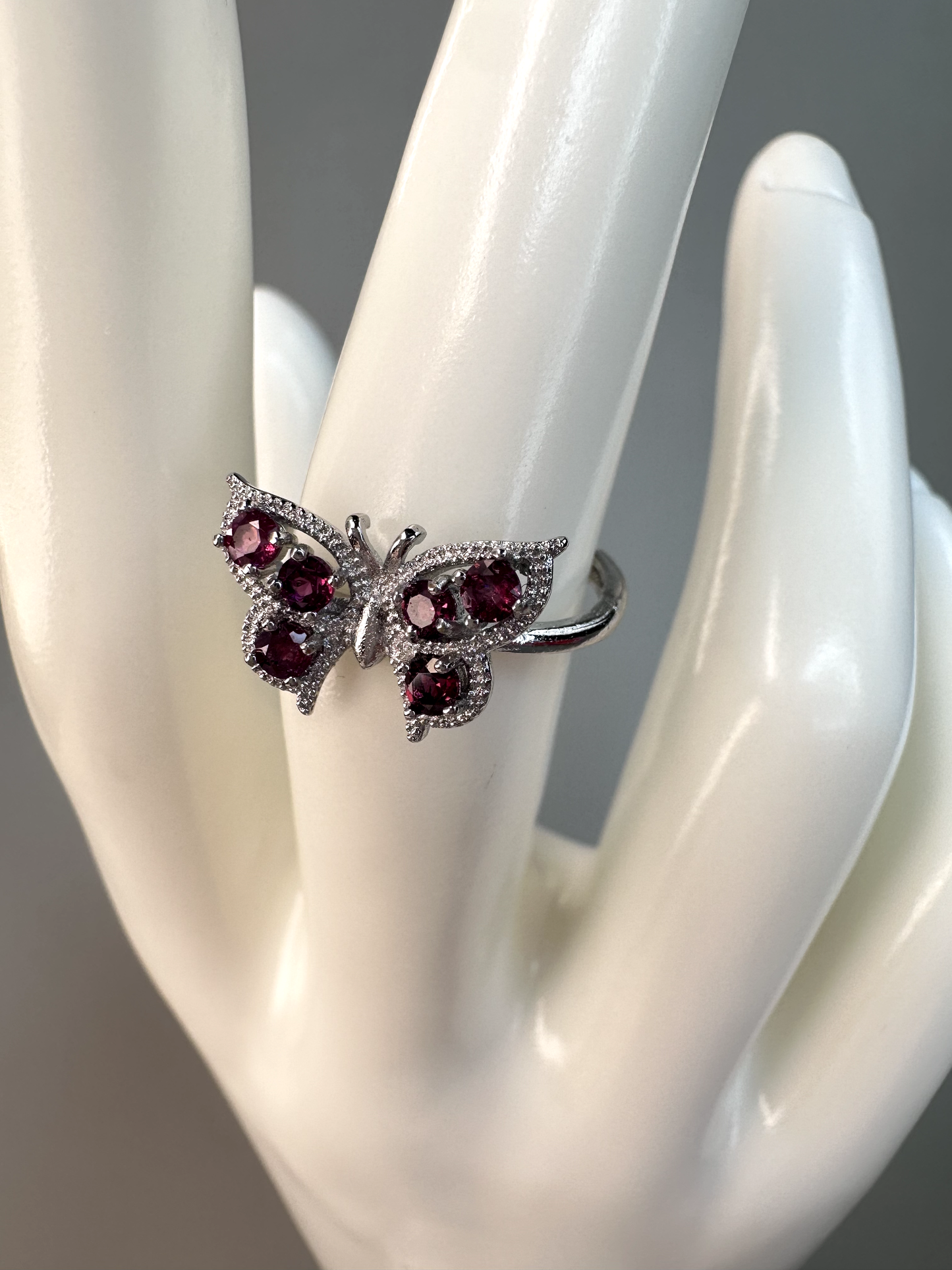Garnet Butterfly Ring | Adjustable |S925