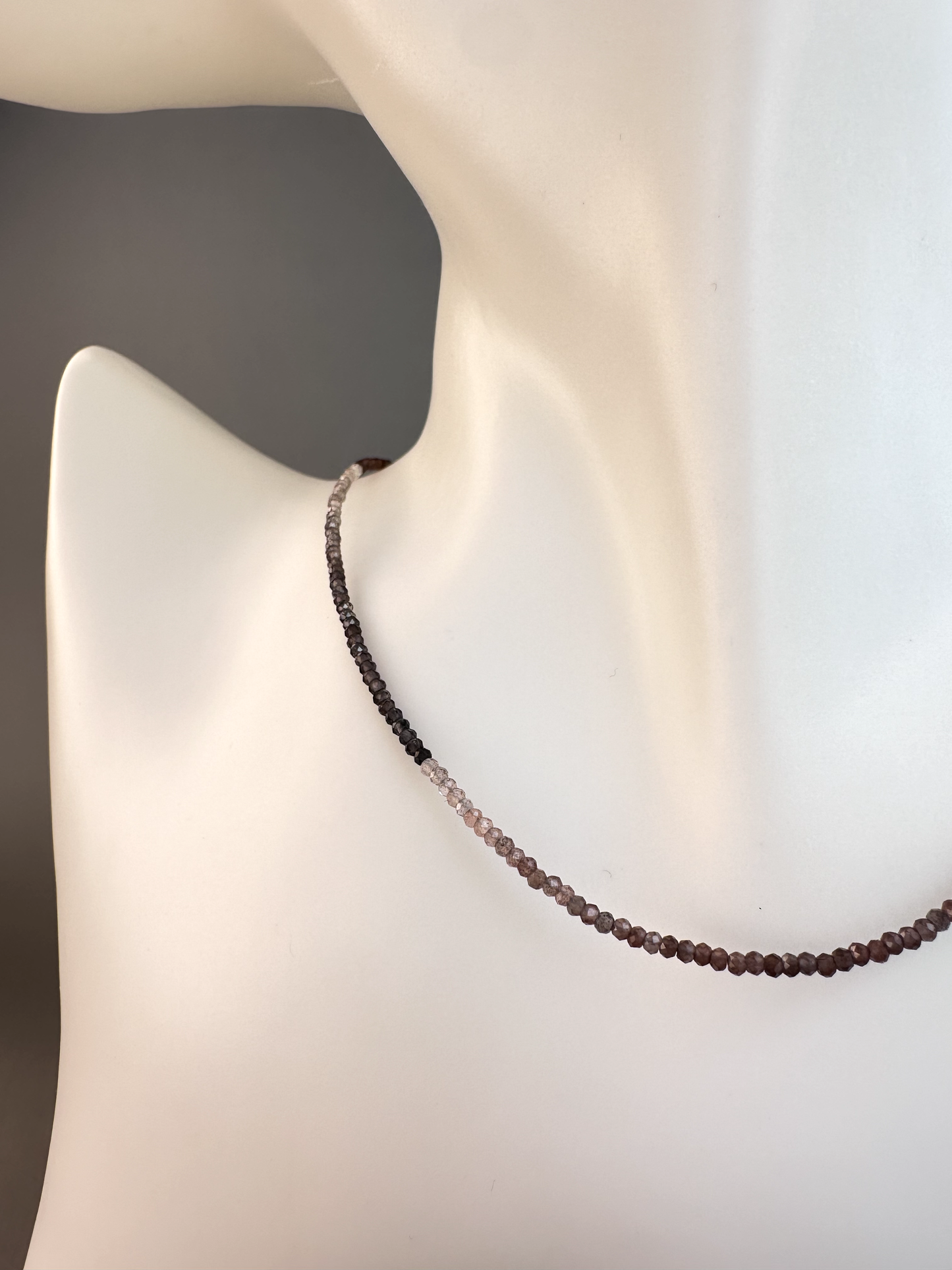 Smoky Quartz Faceted Micro Beaded Choker | Sterling Silver