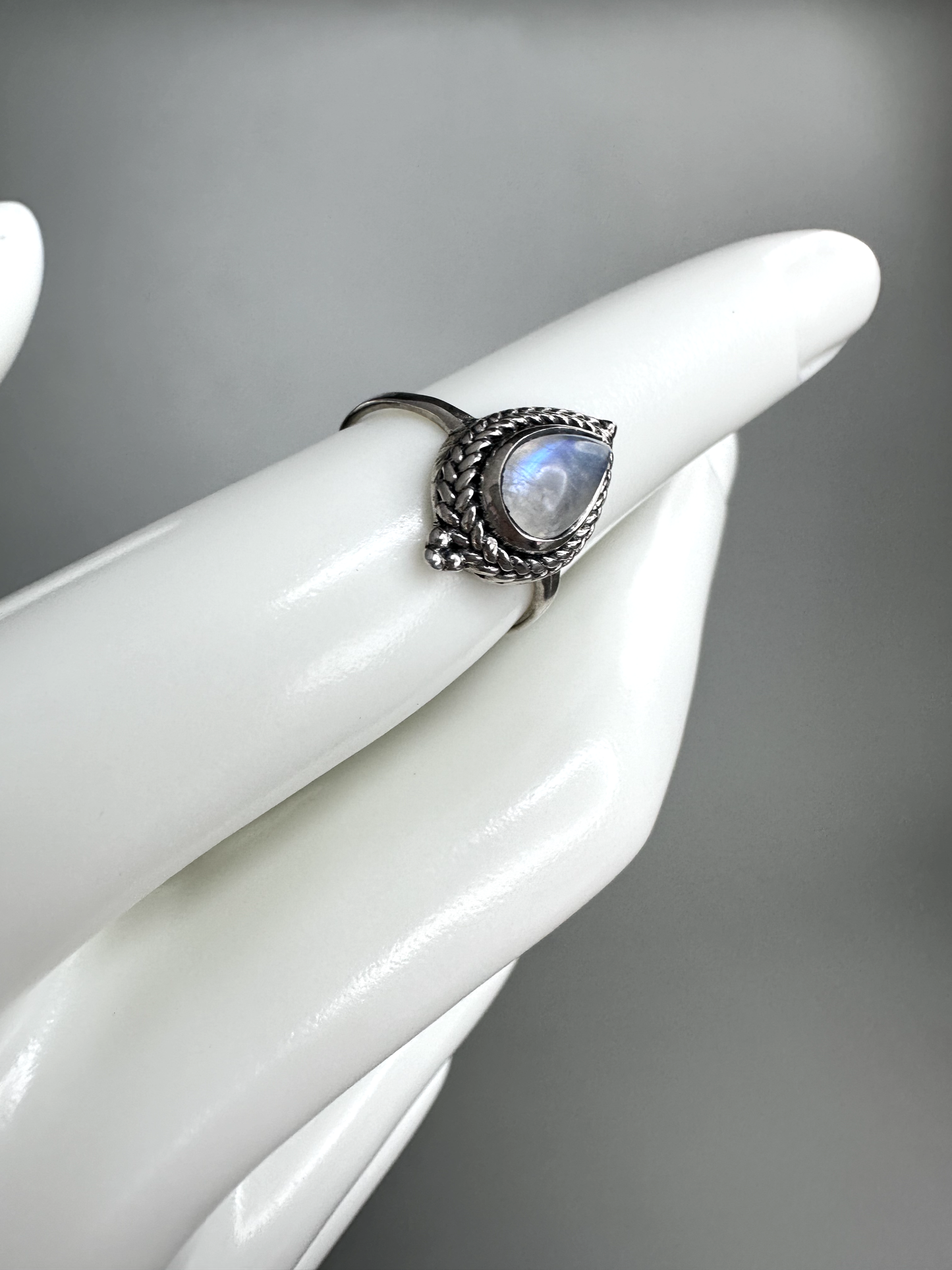 Moonstone Teardrop Ring 2 | S925 Size 4.5 | Flashy