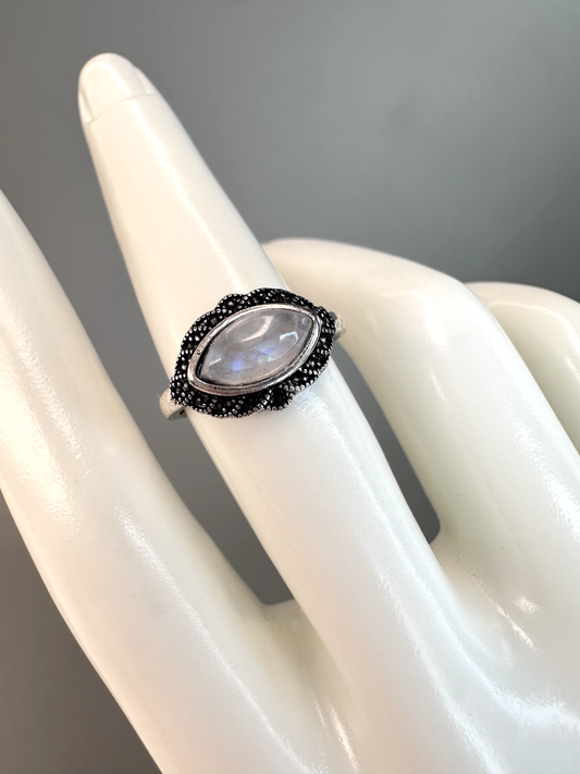 Moonstone "Eye" Ring | Adjustable | Silver Plated | Flashy