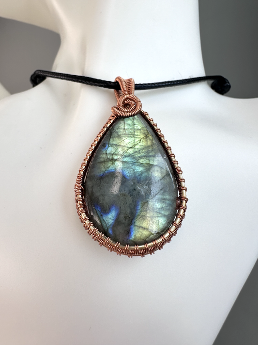 Wire Wrapped Copper Labradorite Pendant 3 | Flashy