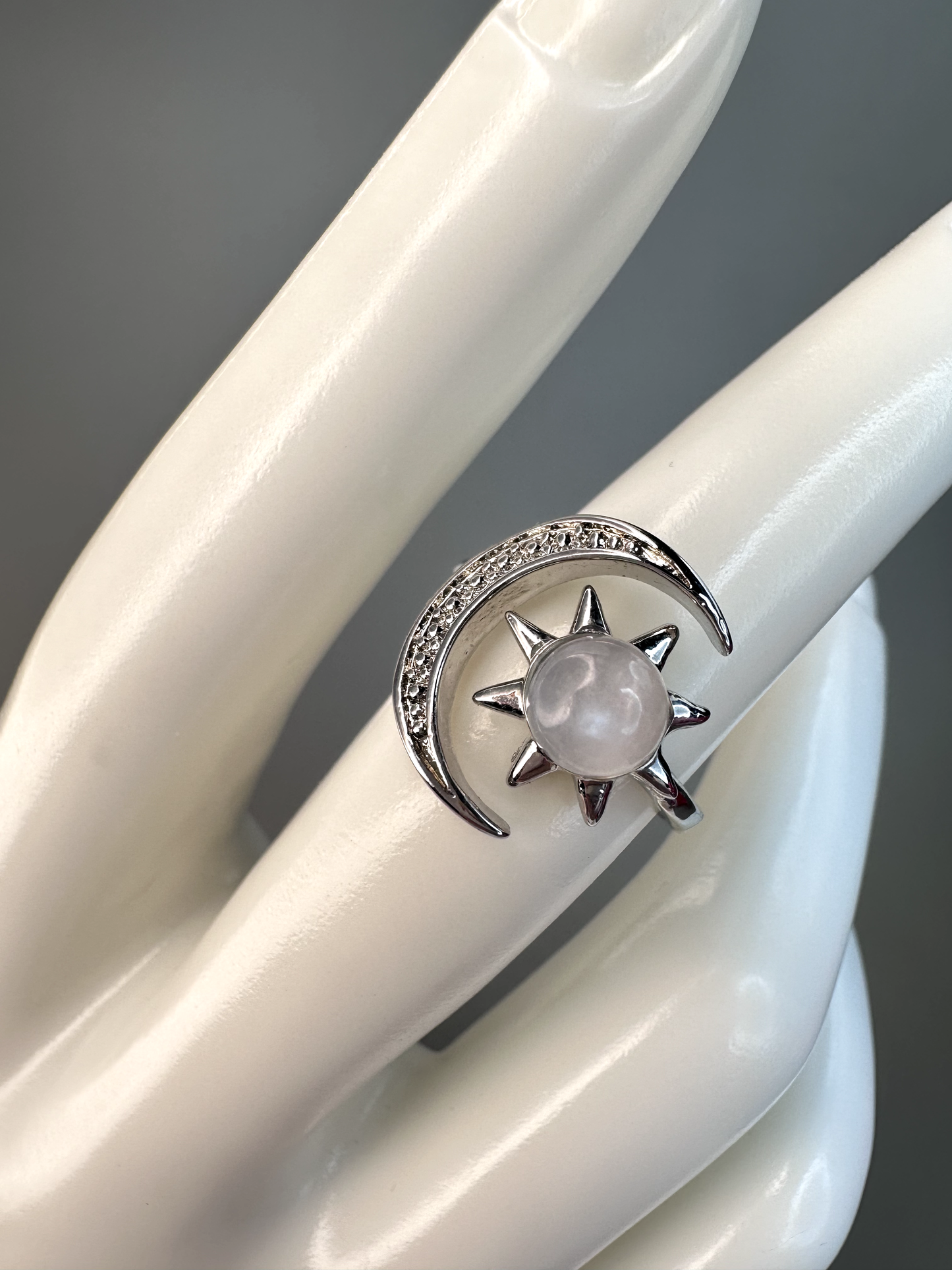 Moonstone Sun and Moon Ring | Adjustable | Silver Plated | Flashy