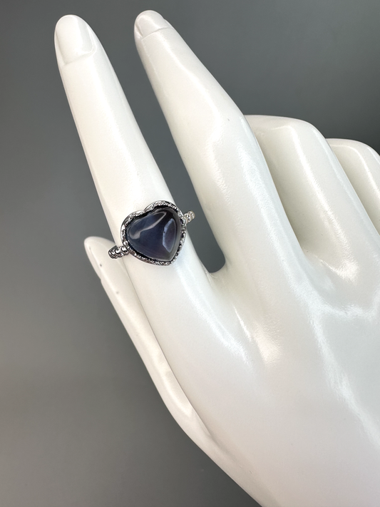 Blue Fluorite Heart Ring | Adjustable | Silver Plated